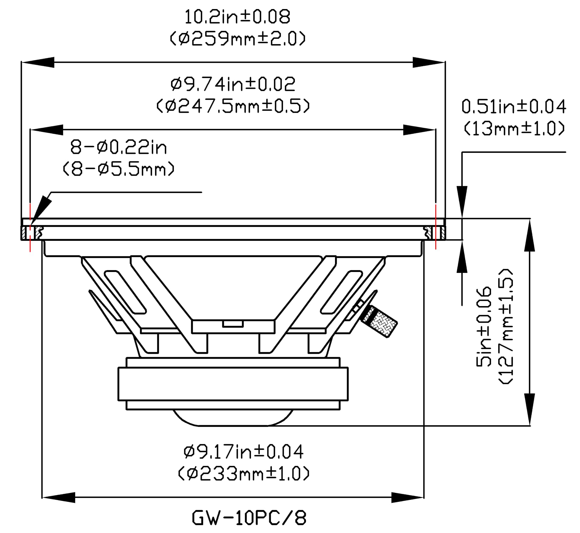 Goldwood GW-10PC-8 10" Heavy Duty Woofer 8 Ohm