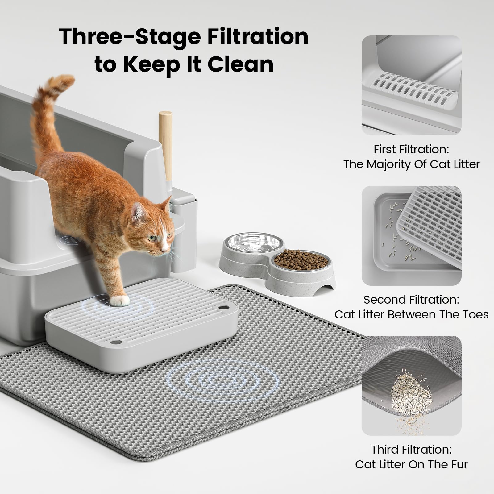 Caja de arena de acero inoxidable para gatos – Caja de arena cerrada con tapa XL extragrande de metal para gatos grandes, caja de arena de gatito de alta cara antifugas, fácil limpieza, antiadherente,