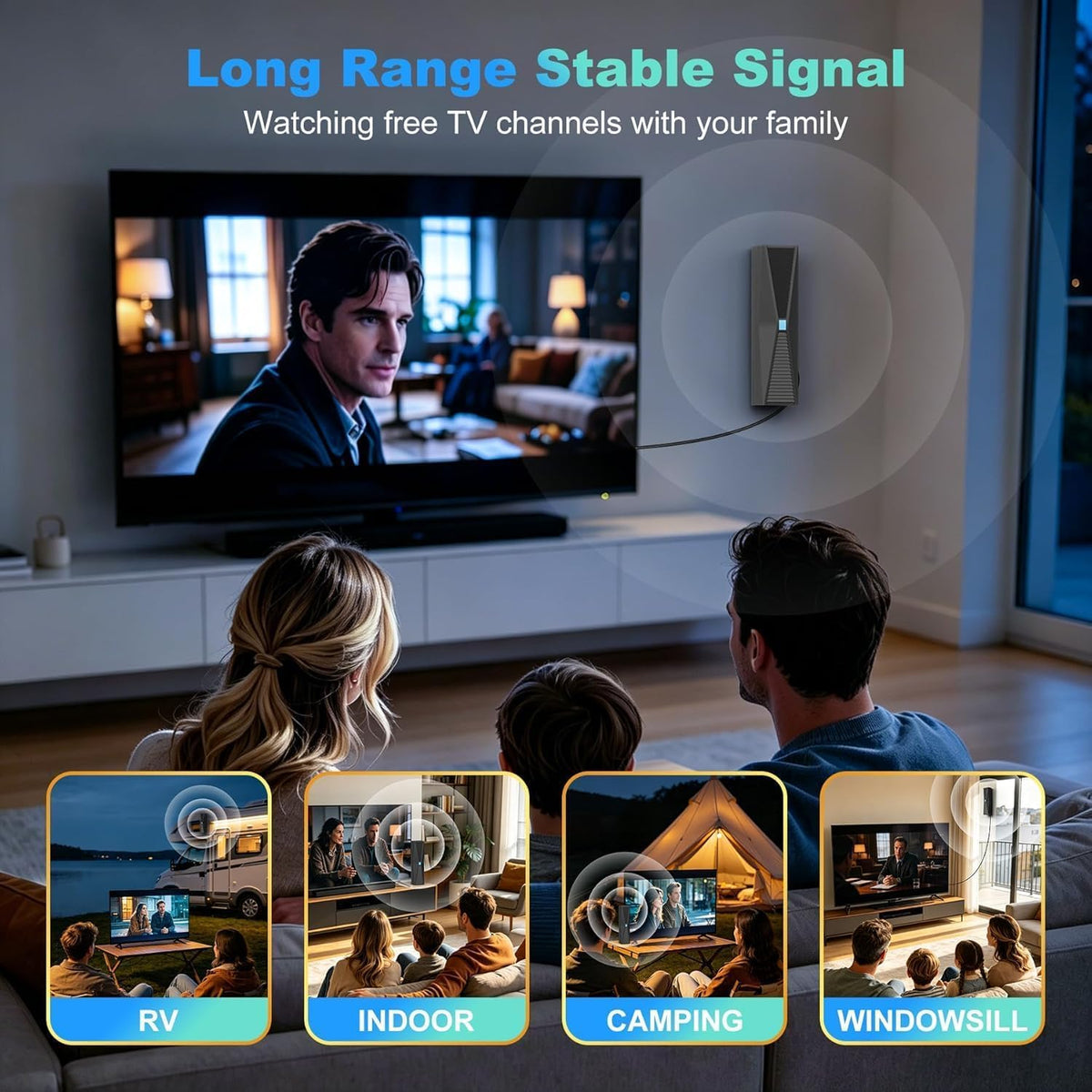 Antena de TV con Amplificador para Televisores Inteligentes y Antiguos Más de 2500 Millas de Alcance Digital 4K 1080P VHF UHF Recepción 360º para Interiores