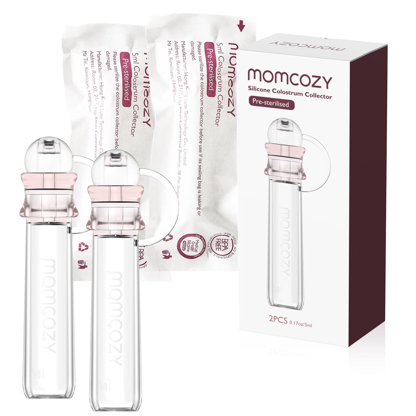 Momcozy Colector de Calostro, Recipiente Reutilizable para Recolección de Leche Materna, Contenedor Portátil para Alimentación, Multiusos, Libre de BPA, 5ml, Paquete con 2