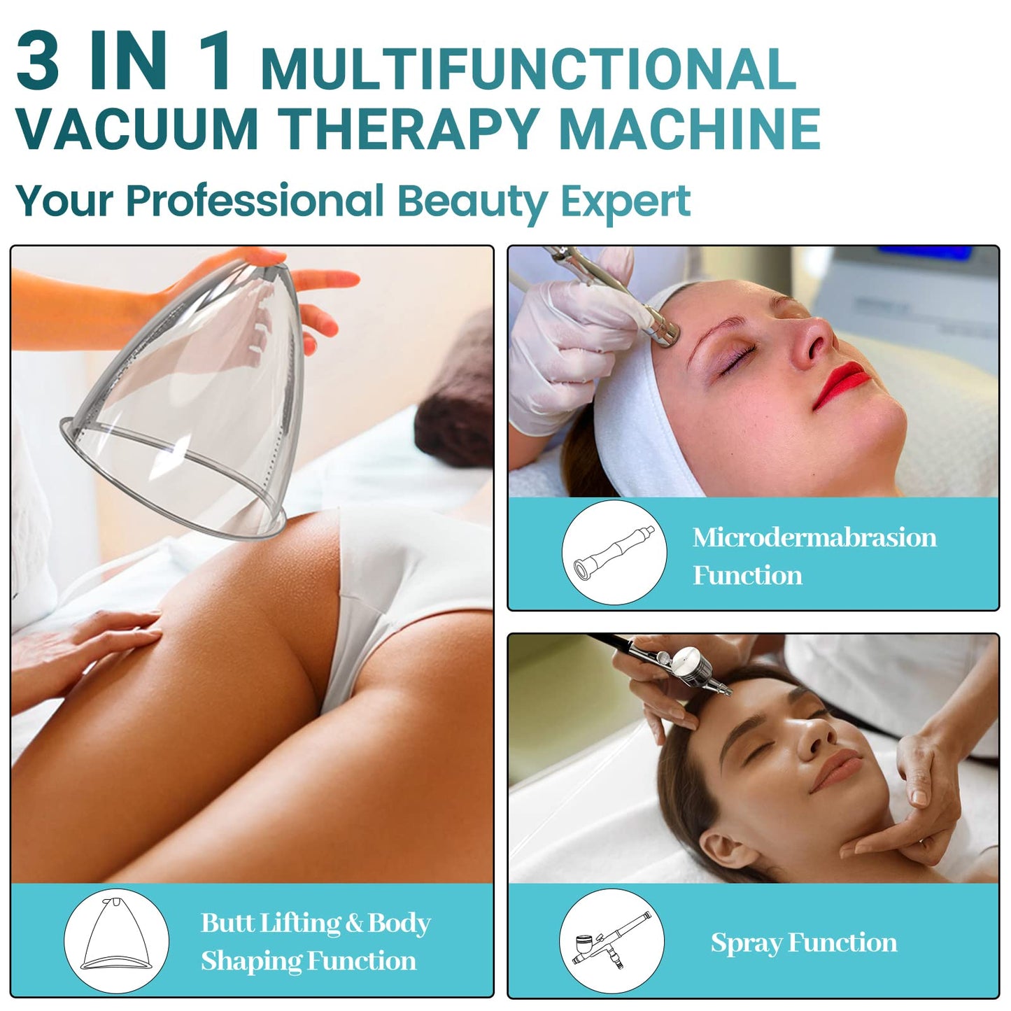 Beauty Star- [3 en 1] Máquina de terapia de vacío con tazas grandes de 1800 ml, máquina de terapia con ventosas, diámetro profesional