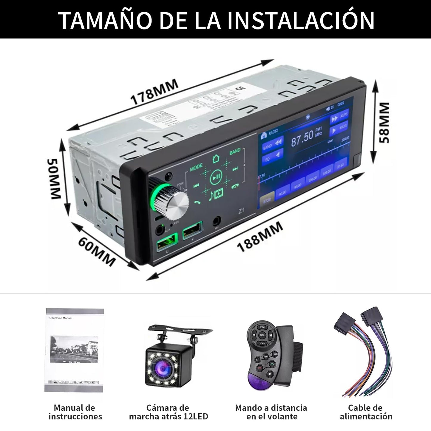 FINYQBET Autoestéreo Bluetooth de 4.1 Pulgadas, Reproductor MP5 con Pantalla HD, Llamadas Manos Libres, Carga Rápida USB y Control Desde Volante,para Viajes Seguros y Entretenimiento en el Auto