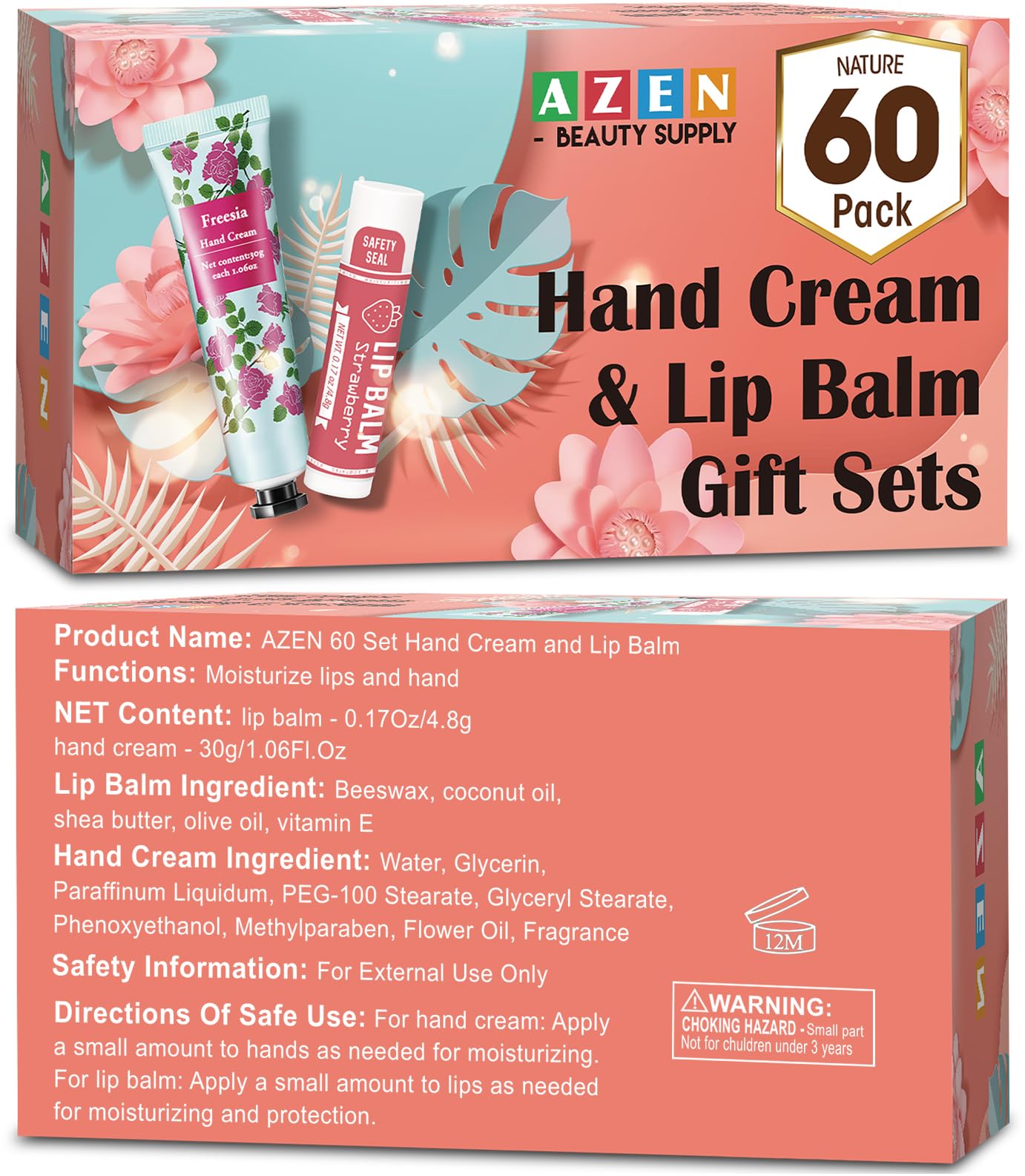AZEN- Juego de 60 cremas de manos y bálsamos labiales a granel, obsequios para invitados de despedida de soltera con bolsa de organza, gracias
