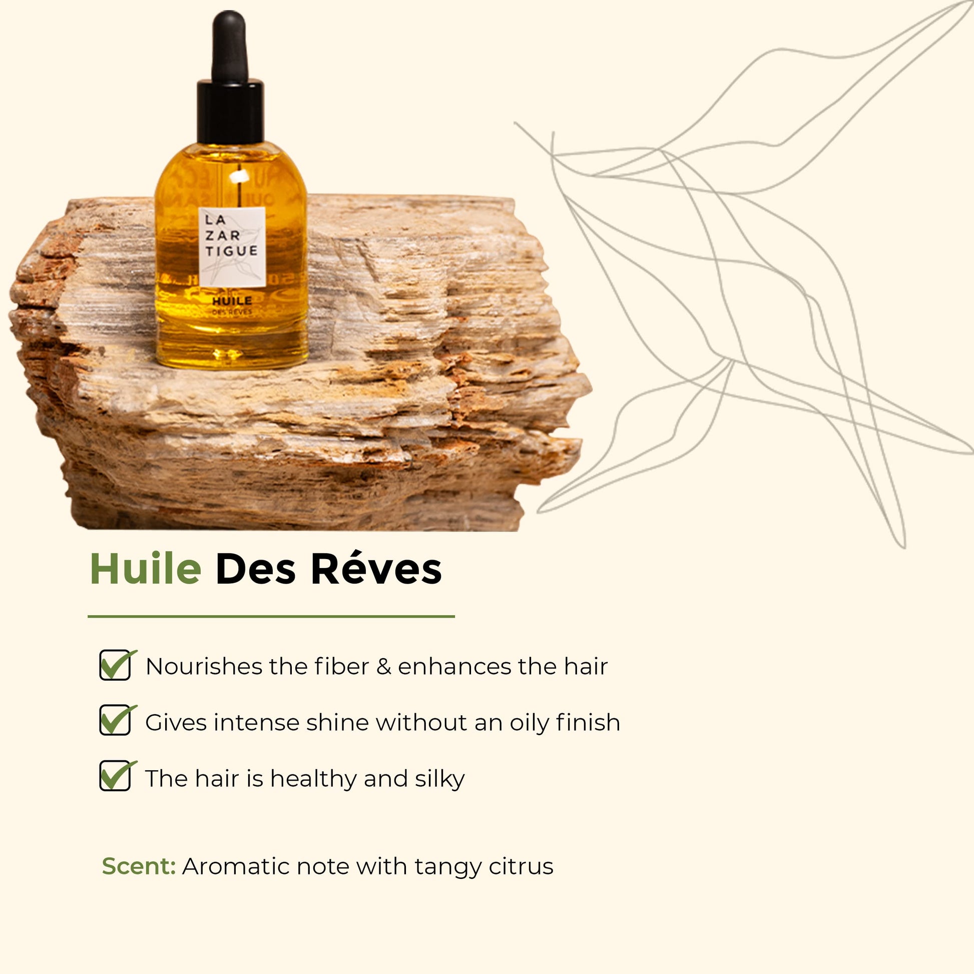 Lazartigue Huile Des Reves Nourishing Dry Hair Oil - Intensive Hydrating Treatment For Damaged Hair - Restorative Formula Infused With Healing Oils - Vegan, Silicone Free, Mineral Oil Free - 1.7 Oz