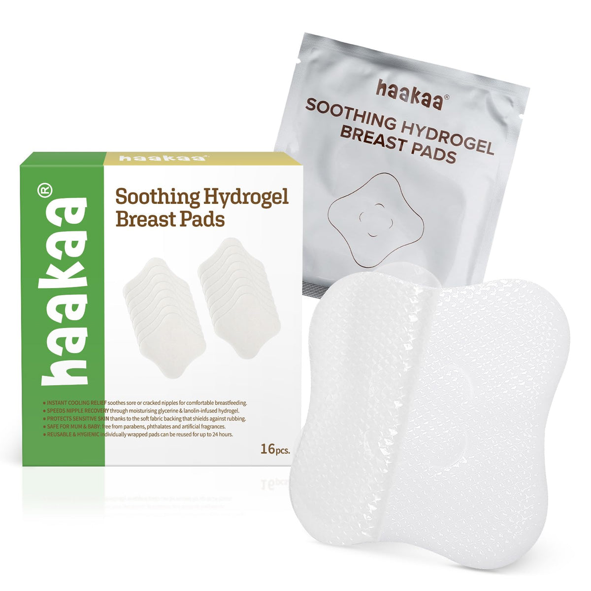 haakaa Soothies - almohadillas para orejas de hidrogel para pezones con lanolina, almohadillas para orejas de lactancia de gel que proporcionan alivio de enfriamiento para dolores en los pezones