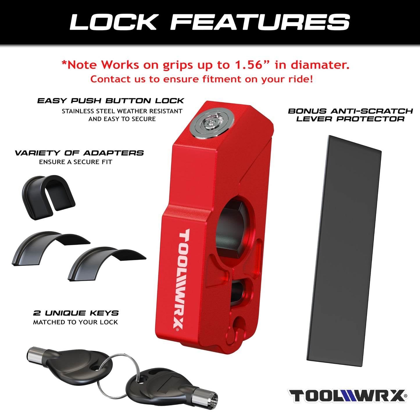 Candado Universal ToolWRX Negro de Manillar con Máxima Seguridad para Motocicletas