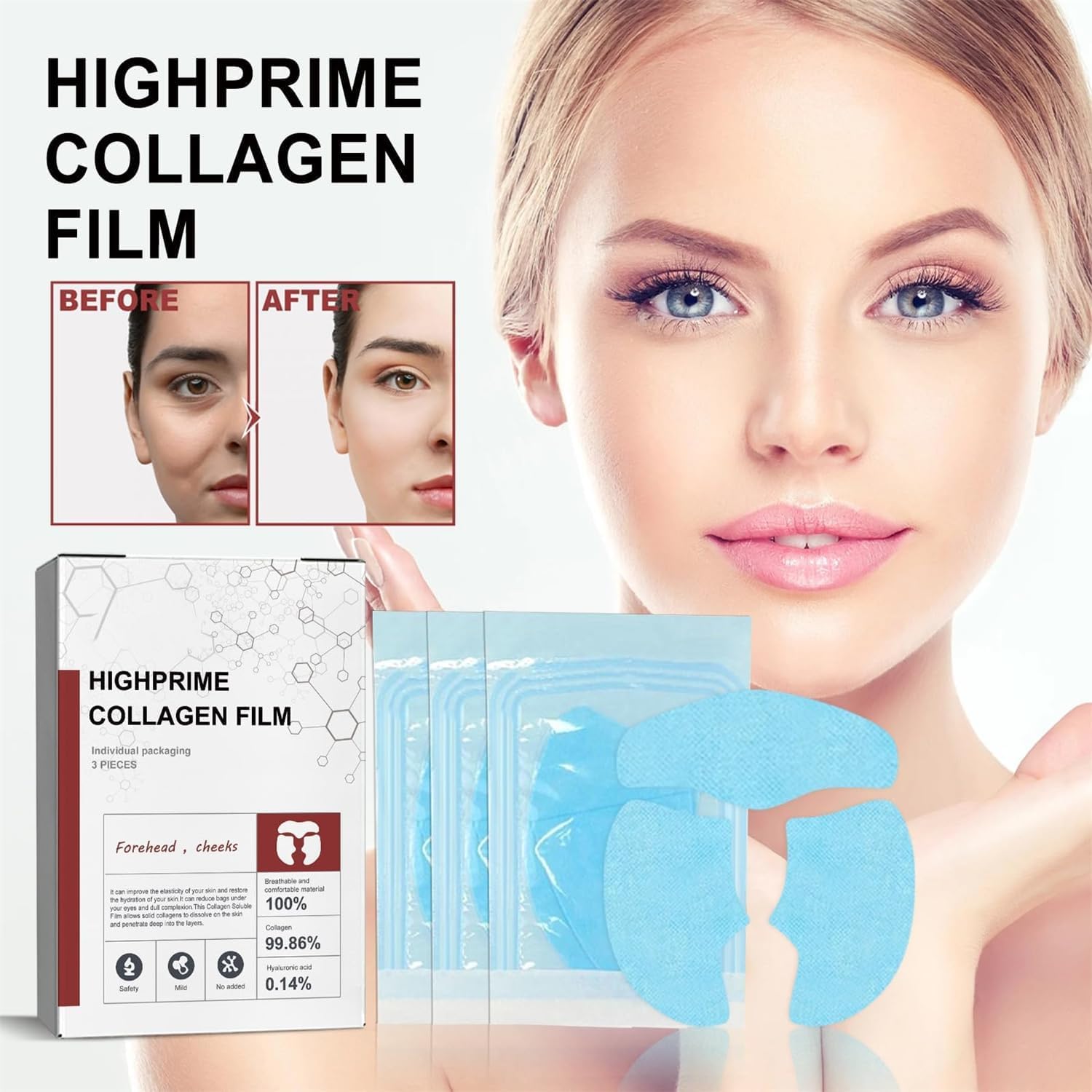 Conjunto de 15 películas de colágeno puro para hidratar y reducir arrugas - Mascarilla facial de colágeno soluble de alta calidad - Corea - Reducción de líneas finas y arrugas - Hidratación facial