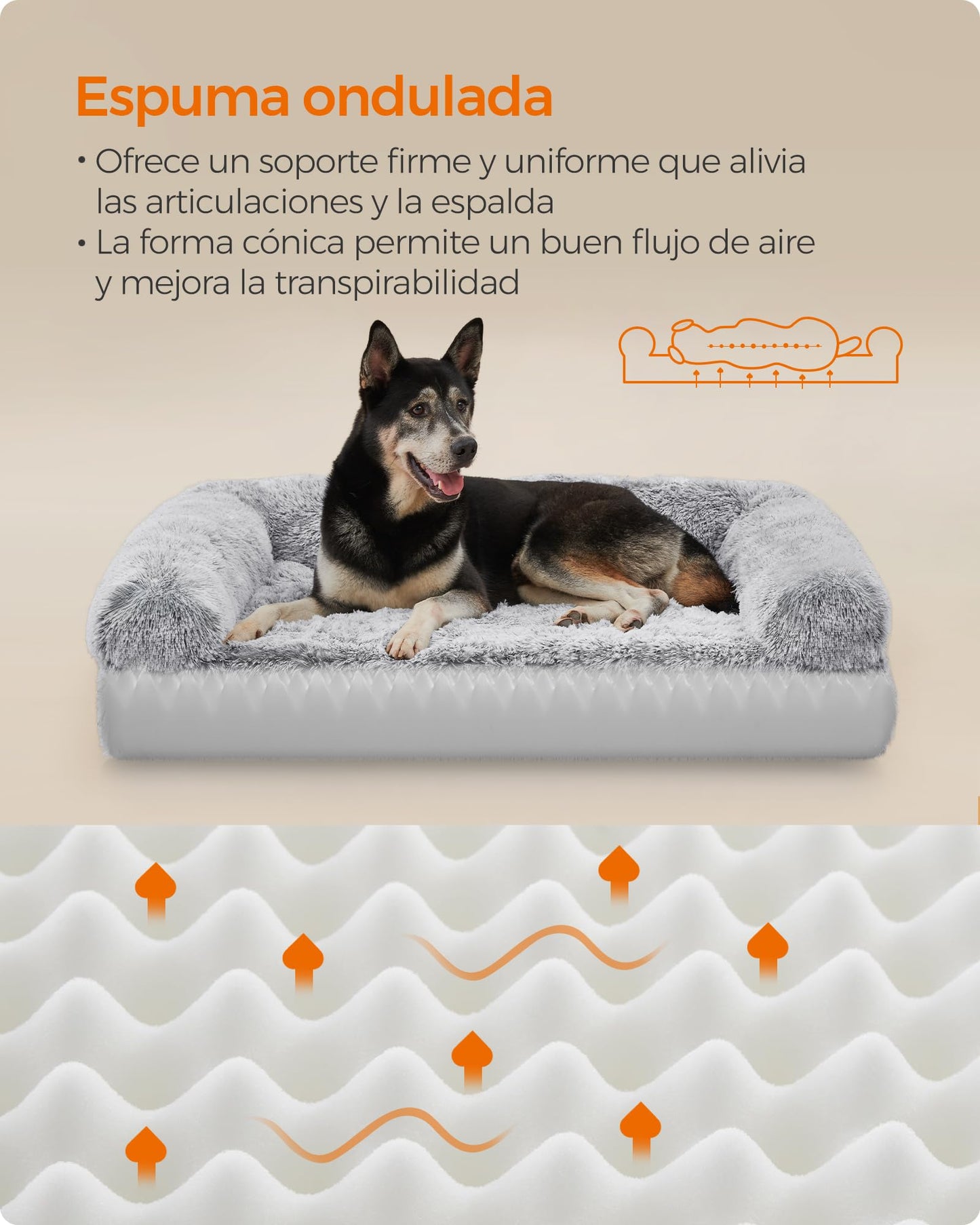 Cama para Perros Feandrea Gris Ombré con Funda Lavable y Extraíble para Mascotas Medianas y Grandes