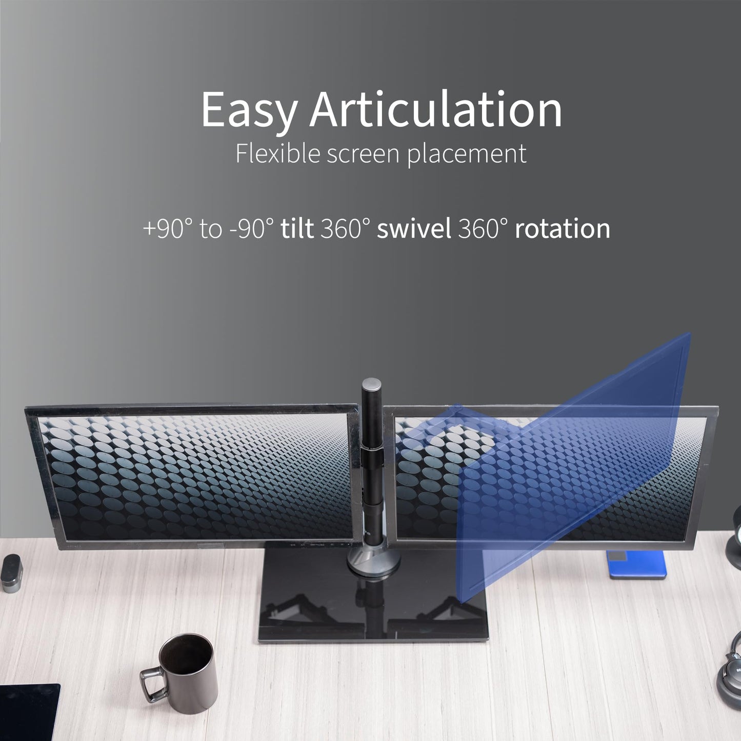 Soporte de Monitor Doble VIVO Negro Independiente con Base de Vidrio Elegante y Brazos Ajustables