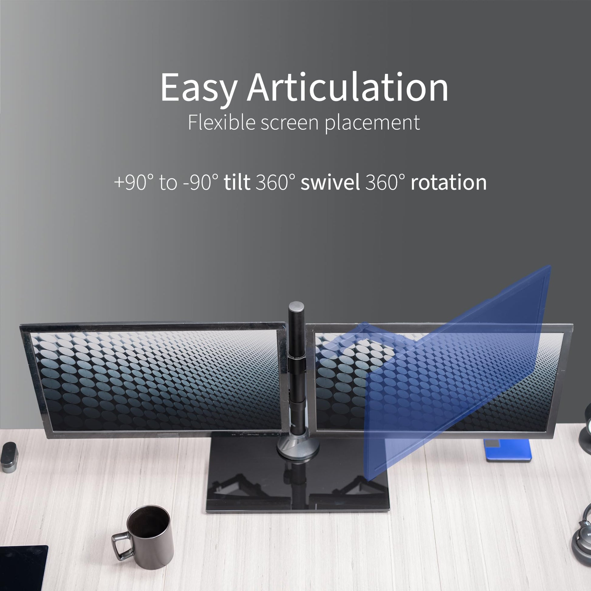 Soporte de Monitor Doble VIVO Negro Independiente con Base de Vidrio Elegante y Brazos Ajustables