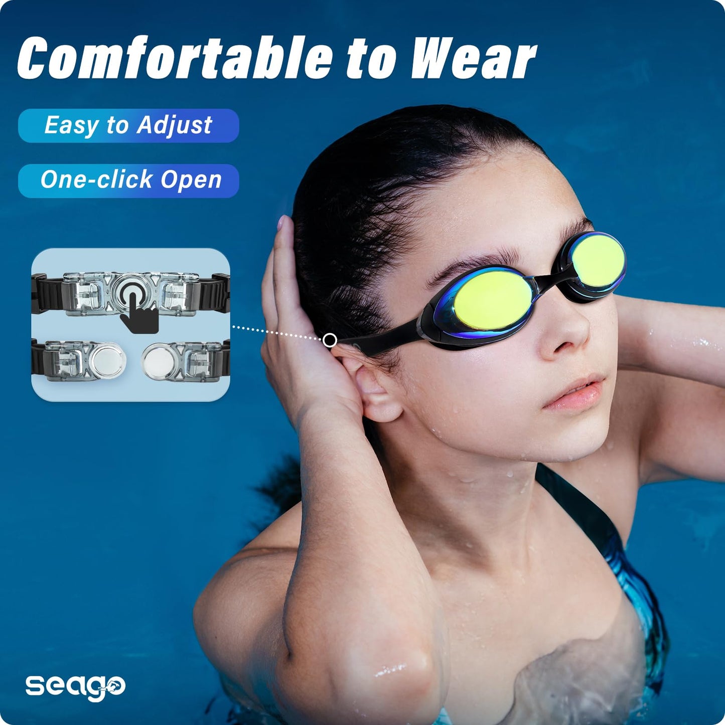 Anteojos de Natación Antivaho Protección UV Lente Plana Transparente para Adultos Sin Fugas en Silicona