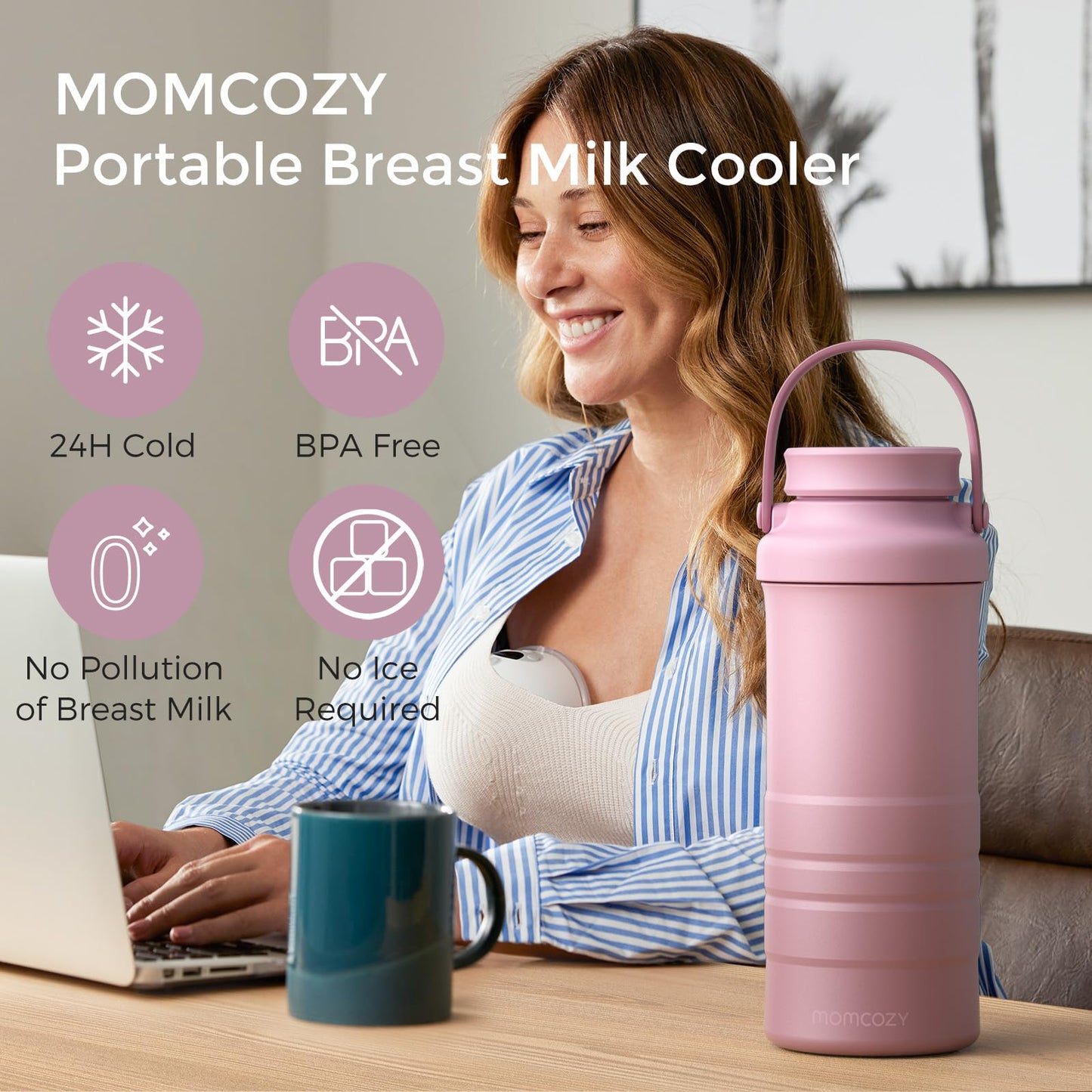 Momcozy Enfriador Portátil de Leche Materna de 22 oz para Exteriores, Salvavidas con Enfriamiento Total de 360° por 24 Horas, Enfriador de Leche Materna de Viaje de Mayor Capacidad con 2 Biberones