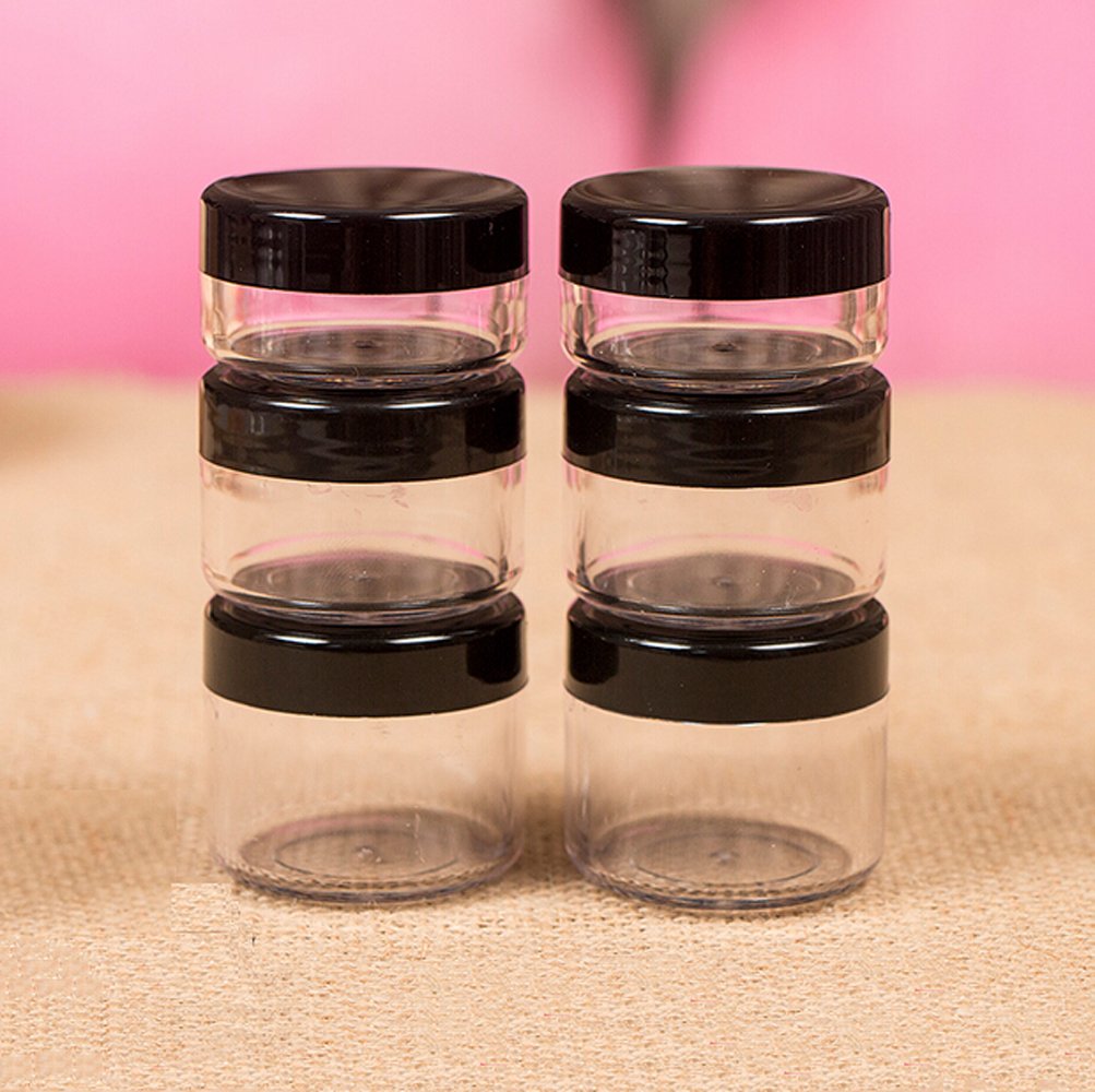 yueton 6 recipientes vacíos de plástico con tapa superior negra para muestras de 10/15/20 gramos de tamaño para cosméticos, tarros para sombras de ojos