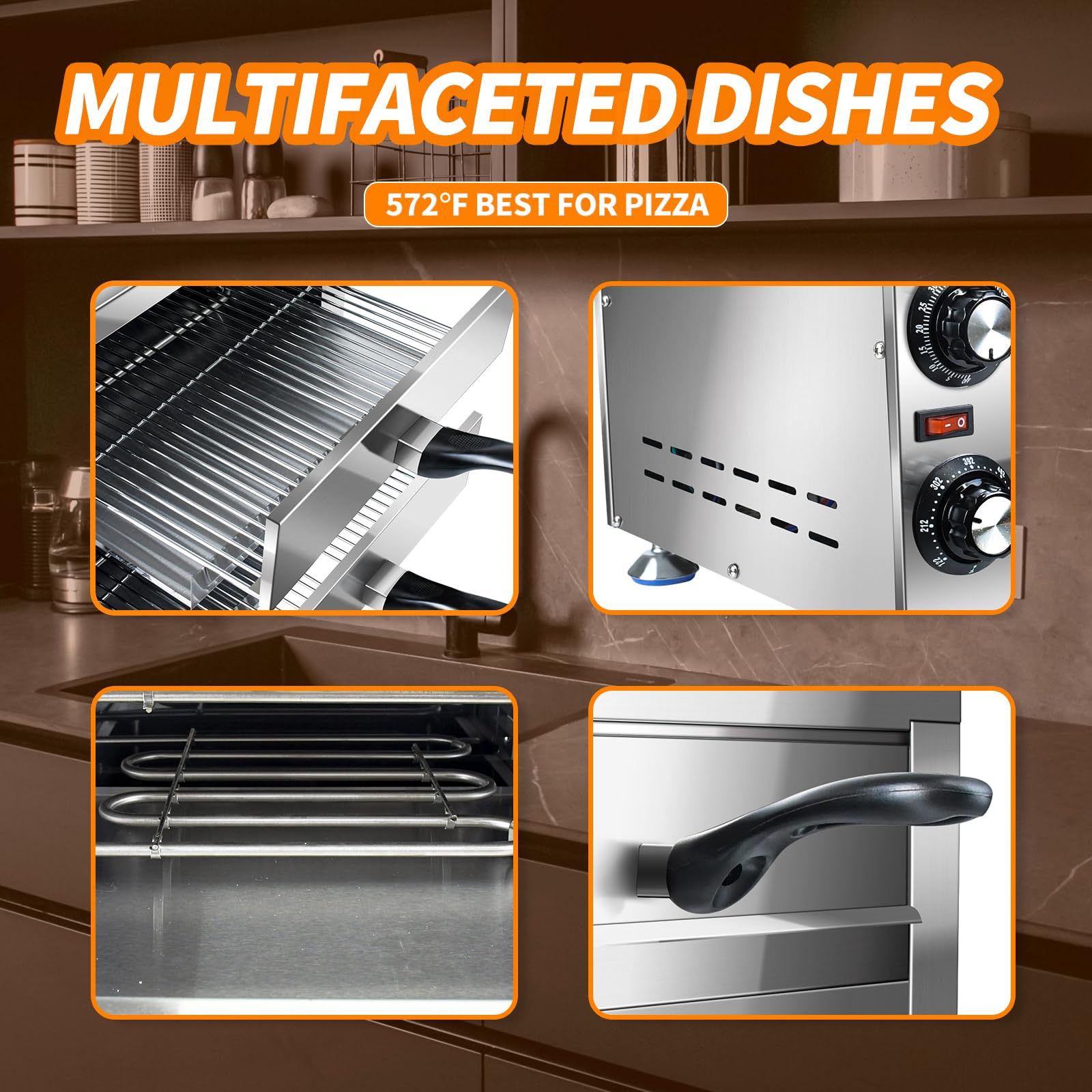 Generic YOOKTEN - Horno eléctrico de pizza para encimera de interior y comercial, máquina para hacer pizzas, horno de pizza de acero inoxidable de 2 niveles, 1100 W