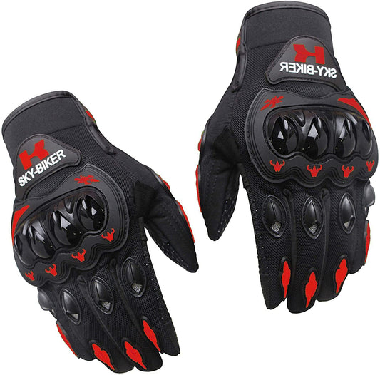 Hanylish Guantes para Motociclista, Antideslizante, Cómodos y Ligeros para Hombre y Mujer, Protección Completa con Sensores Táctiles, Accesorios para Moto, Bicicleta y Senderismo (Negro - Rojo, L)