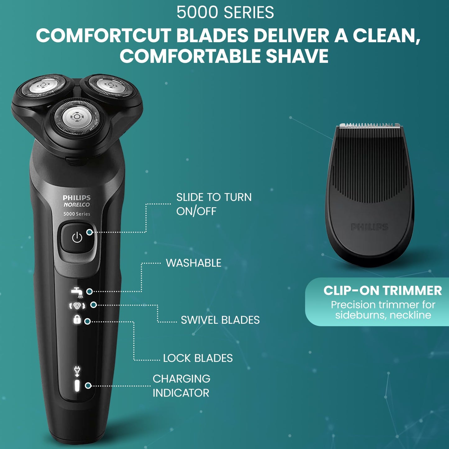Lingtoolator lco Electric Shavers for Men, Rechargeable AquaTouch Mens Electric Shaver Wet and Dry with Comfort Cut Blades and Click-on Precision Trimmer, Cordless Electric Razors with 5D Flex Head