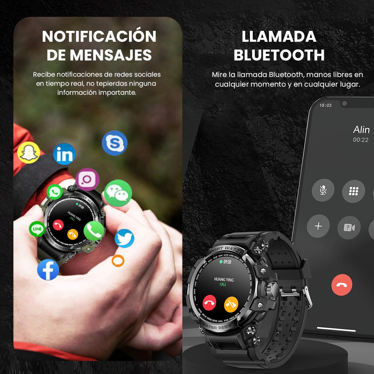 EASYTAO Smartwatch de Natación Impermeable IPX68, Reloj Inteligente de Llamada Bluetooth, Pantallas HD(360 * 360) con Monitor de Frecuencia Cardíaca/Oxígeno en Sangre/Presión Arterial, GPS