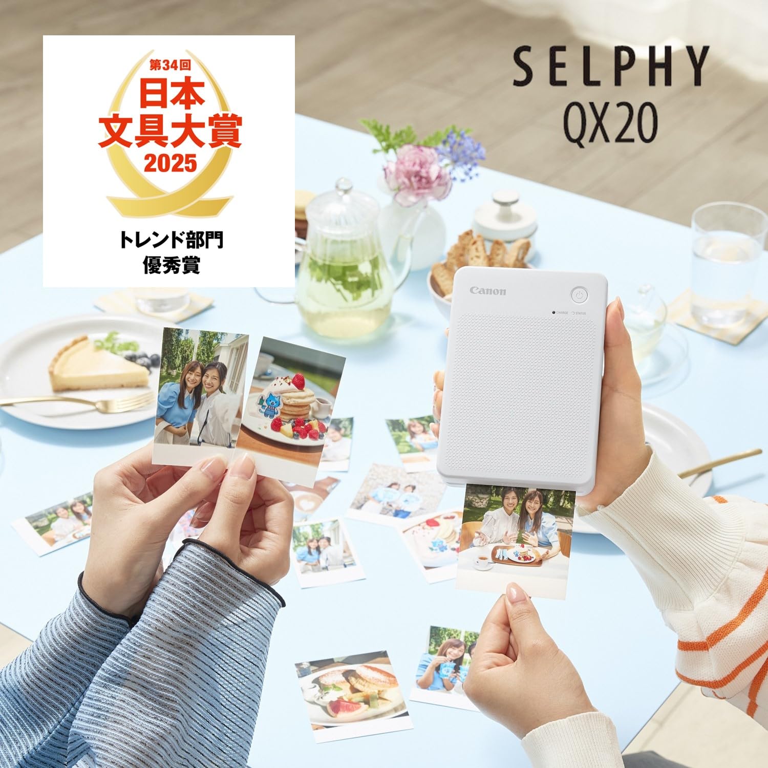 Canon Impresora portátil SELPHY QX20: impresión por sublimación con Wi-Fi Desde tu Dispositivo Inteligente. 2 formatos de impresión con Adhesivo extraíble y Carga USB-C - Blanco (sin Tinta/Papel)