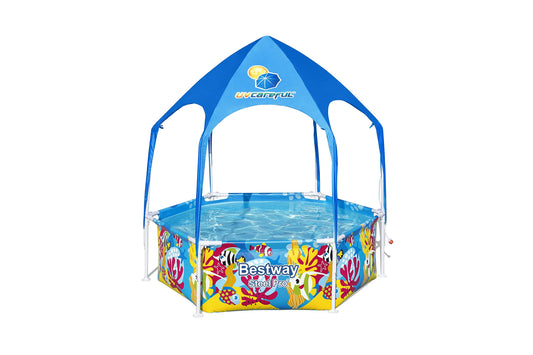 Bestway - Piscina con Marco Profesional de Acero con protección Solar en el Techo, sin Bomba de diámetro, 183 x 51 cm, diseño subacuático Redondo