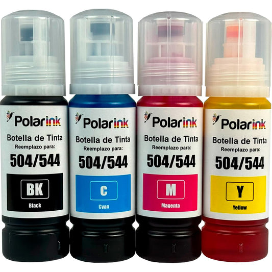 Kit de Tintas Compatibles POLARINK Negro, Amarillo, Cian, Magenta para Epson 544 L1110 L3110 L3150 L5190
