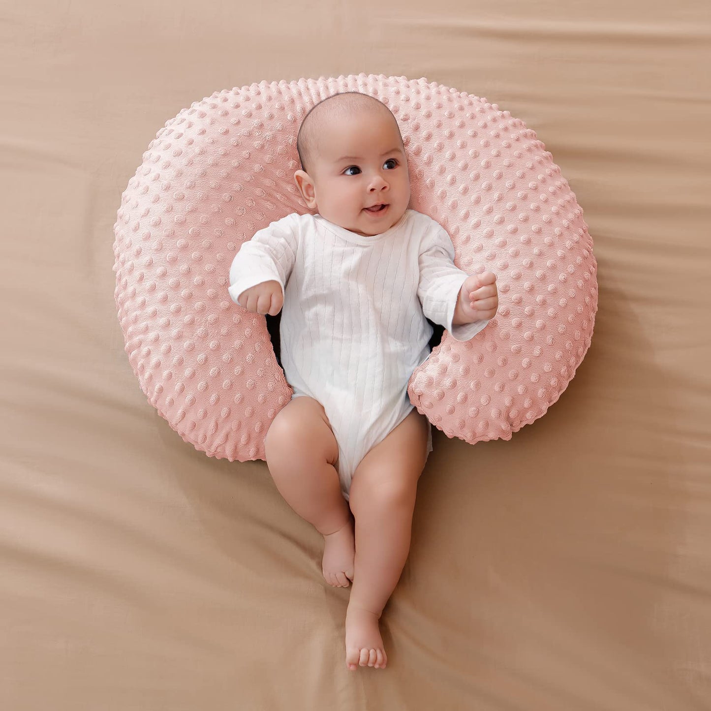 Almohada de lactancia y posicionador para lactancia materna y alimentación con biberón, apoyo al bebé, tiempo de barriga, soporte para sentarse al bebé, apoyo para el tiempo de espera (rosa claro)