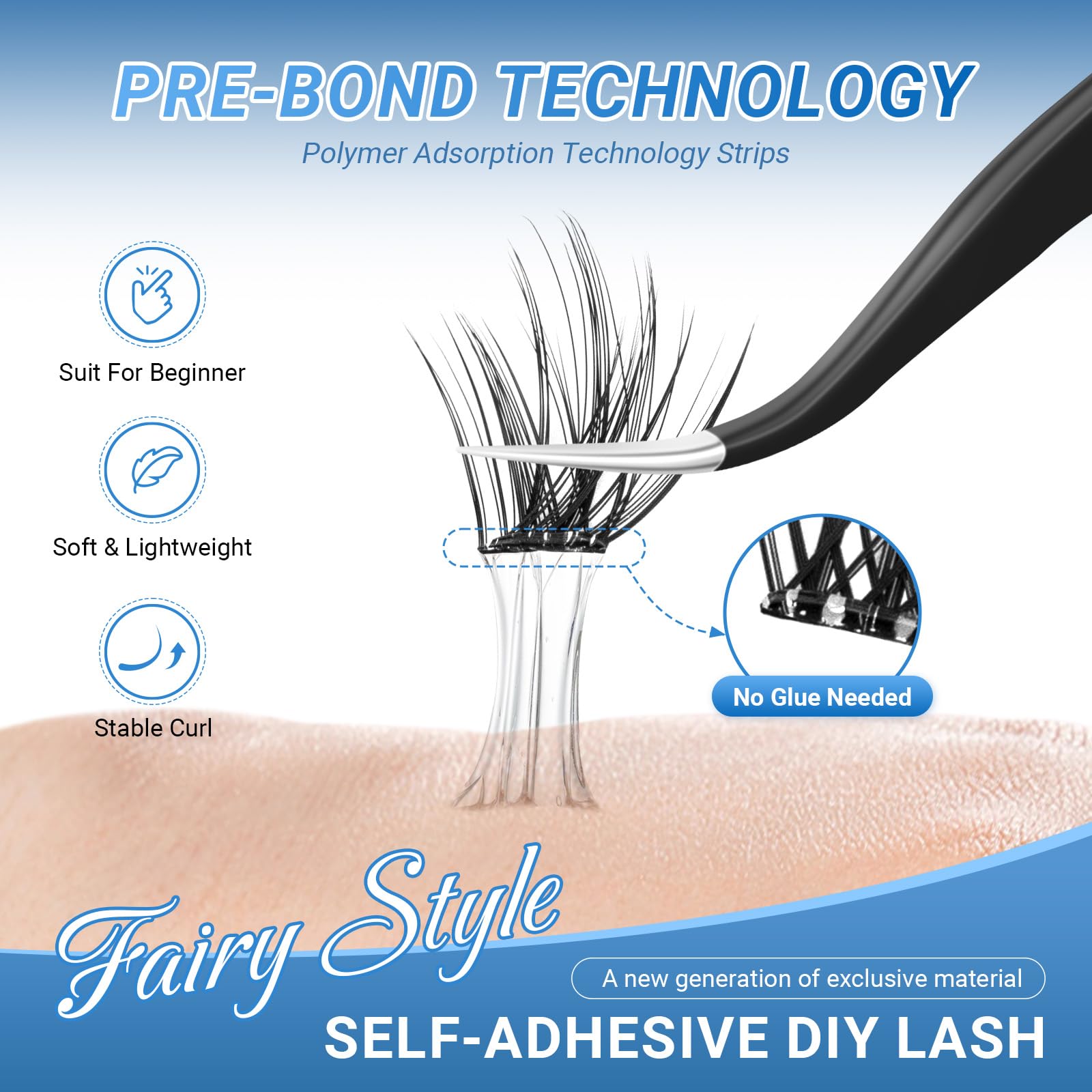 NAGARAKU Grupos De Pestañas Autoadhesivos Para 48 Pcs No Necesita Pegamento Ni Removedor Presión En Un Solo Paso Pestañas Reutilizables Prepegadas En Casa Fairy Style SA-DIY-04(0,07mm C 10-16mm)