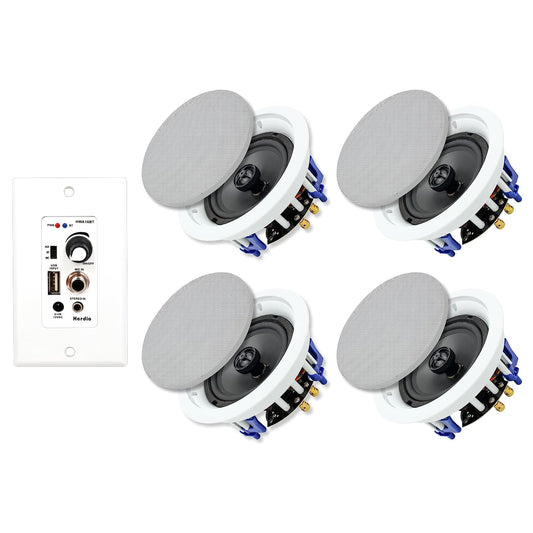 Altavoces de Techo Herdio 5.25 Pulgadas Blanco con Receptor Amplificador para Cine en Casa y Baño Bluetooth