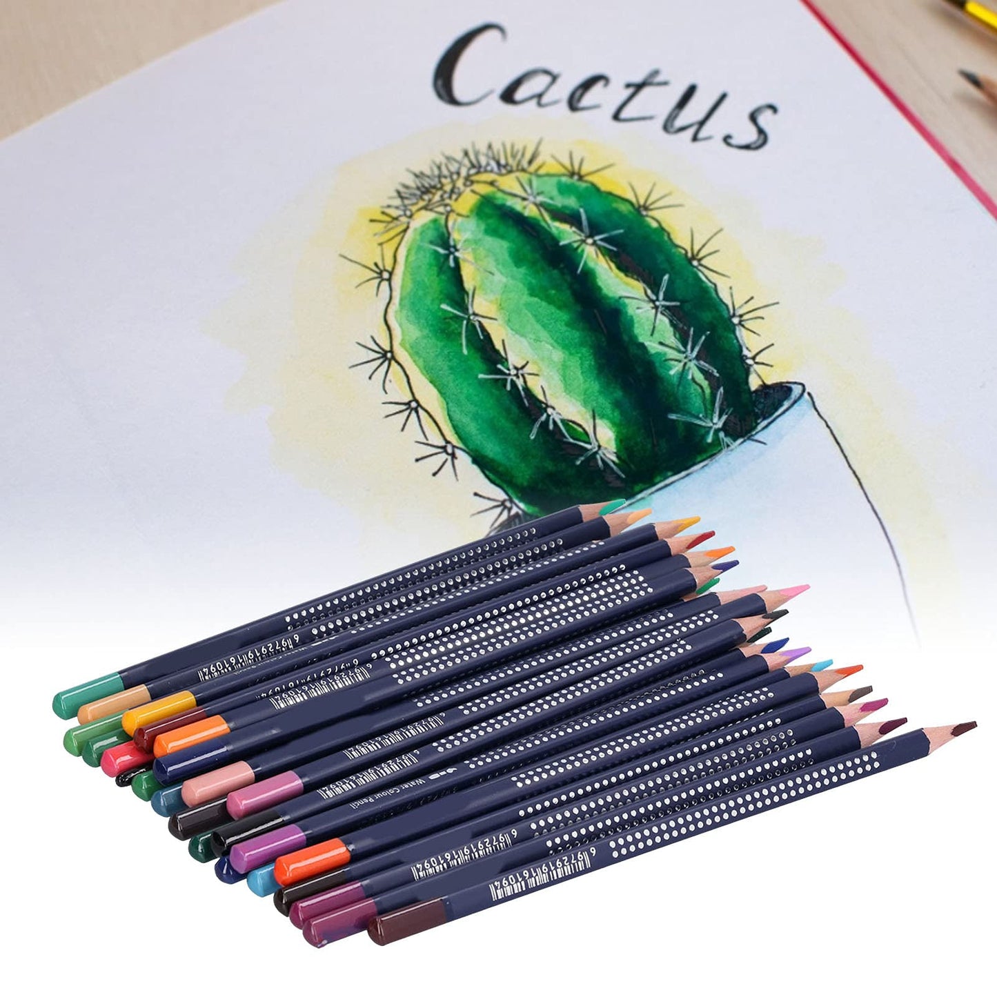 Lápices de Acuarela, Juego de Lápices de Colores Solubles en Agua, Lápices de Colores con Pintura de Troncos Triangulares Gruesos con Caja de Hierro(24 colores)