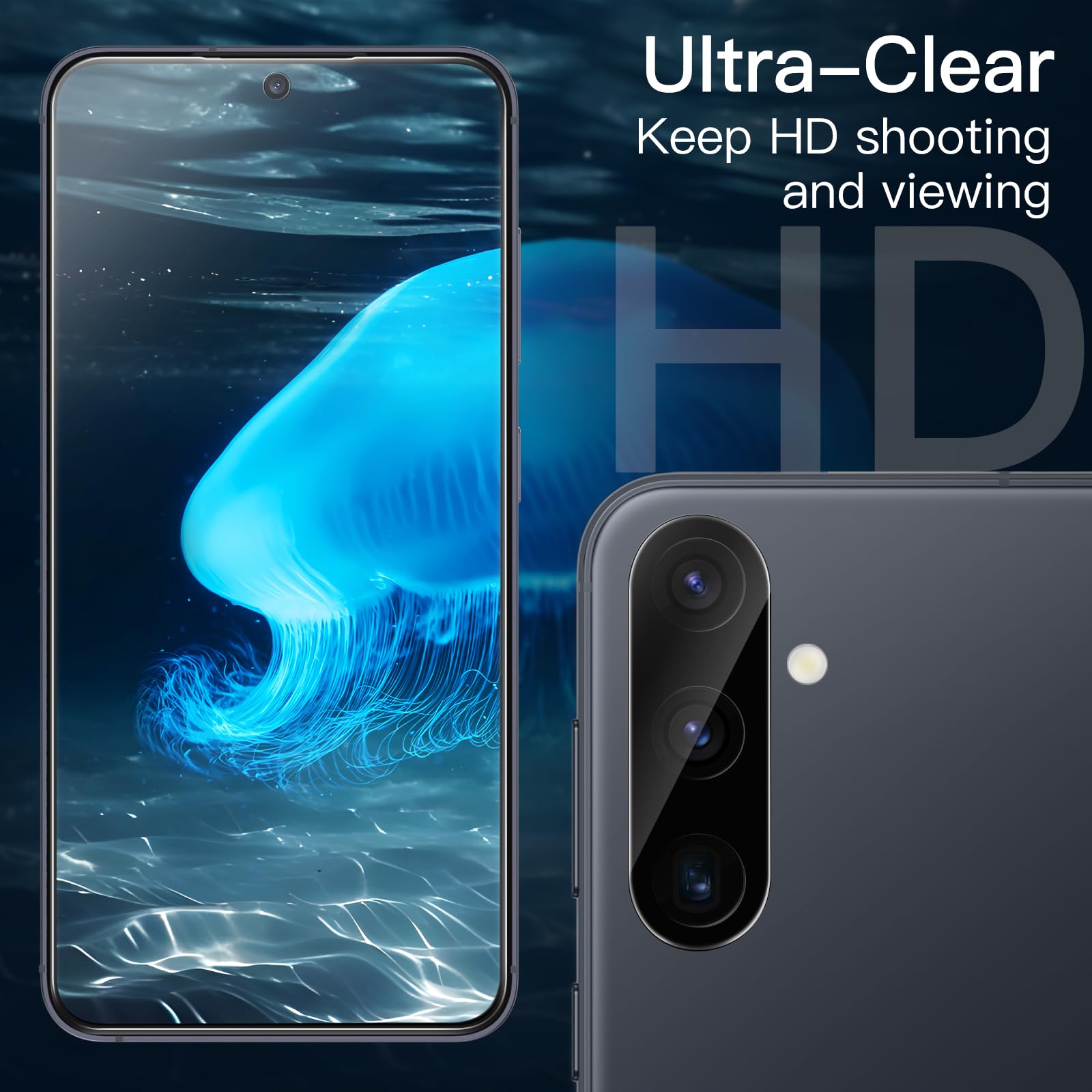 JETech 5 en 1 Funda para Samsung Galaxy S25+ / S25 Plus 5G con 2 Protector Pantalla Mica Cristal Vidrio Templado y 2 Protector Lente Cámara, Carcasa Anti-Amarillo Antigolpes (Negro)
