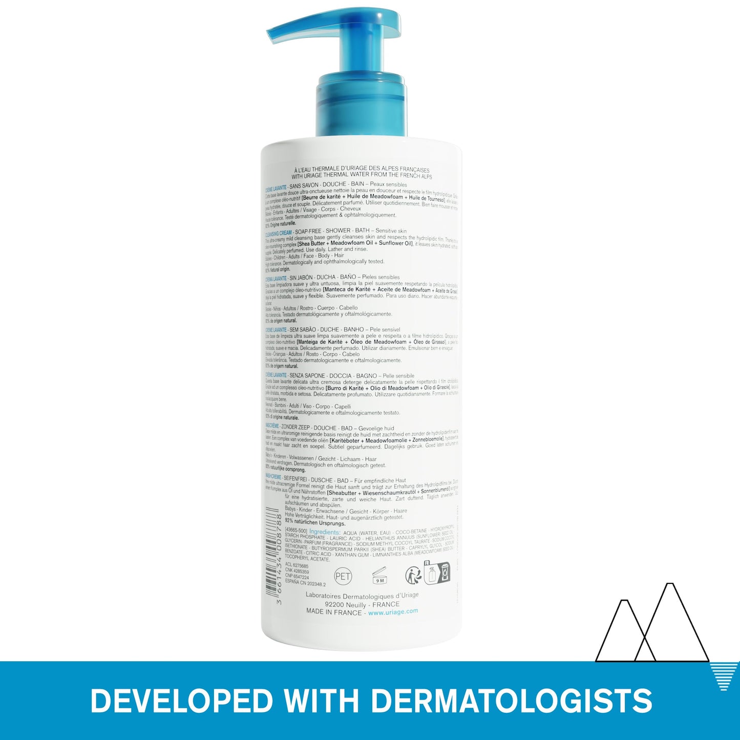 Uriage Limpiador corporal hidratante diario 500ml - Gel de ducha con manteca de karité 2 en 1: limpia y nutre. Perfume fresco y envolvente - Cara, cuerpo y cabello - Sin parabenos y sin jabón pH fisiológico