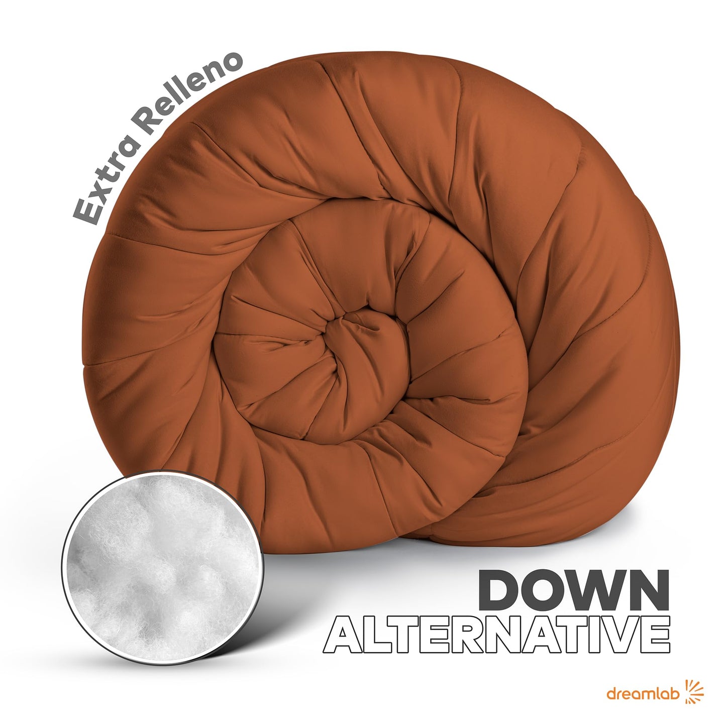 Dreamlab Edredón Acolchado para Toda Estación. Relleno de Microfibras Recubiertas con Gel. Lavado a Máquina. Usar como Edredón o con Funda Duvet. Hipoalergénico.(Naranja Quemado,King Size 259 x 223cm)