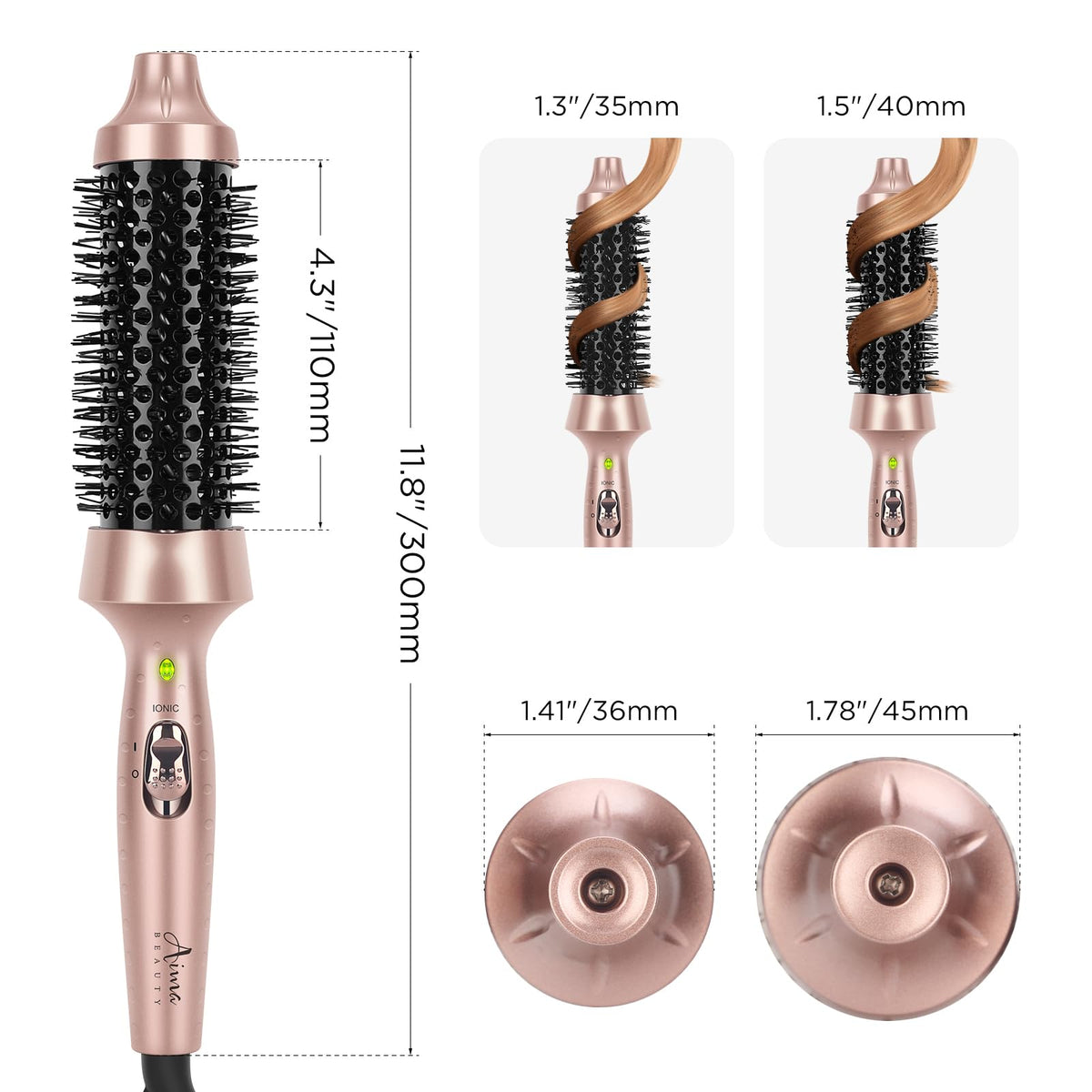 Cepillo Térmico Aima Beauty 1,3 Pulgadas Doble Voltaje Calentamiento Rápido 30 Segundos