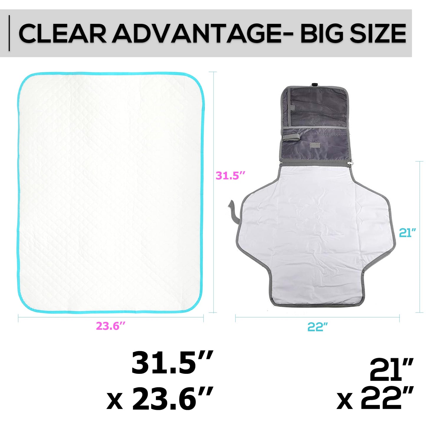 Cambiador portatil con bolsa de almacenamiento, impermeable, reutilizable, tamano extragrande, 31.5 x 25.5 pulgadas, cambiador de bebe con costuras dobles reforzadas para ninos y ninas, unisex