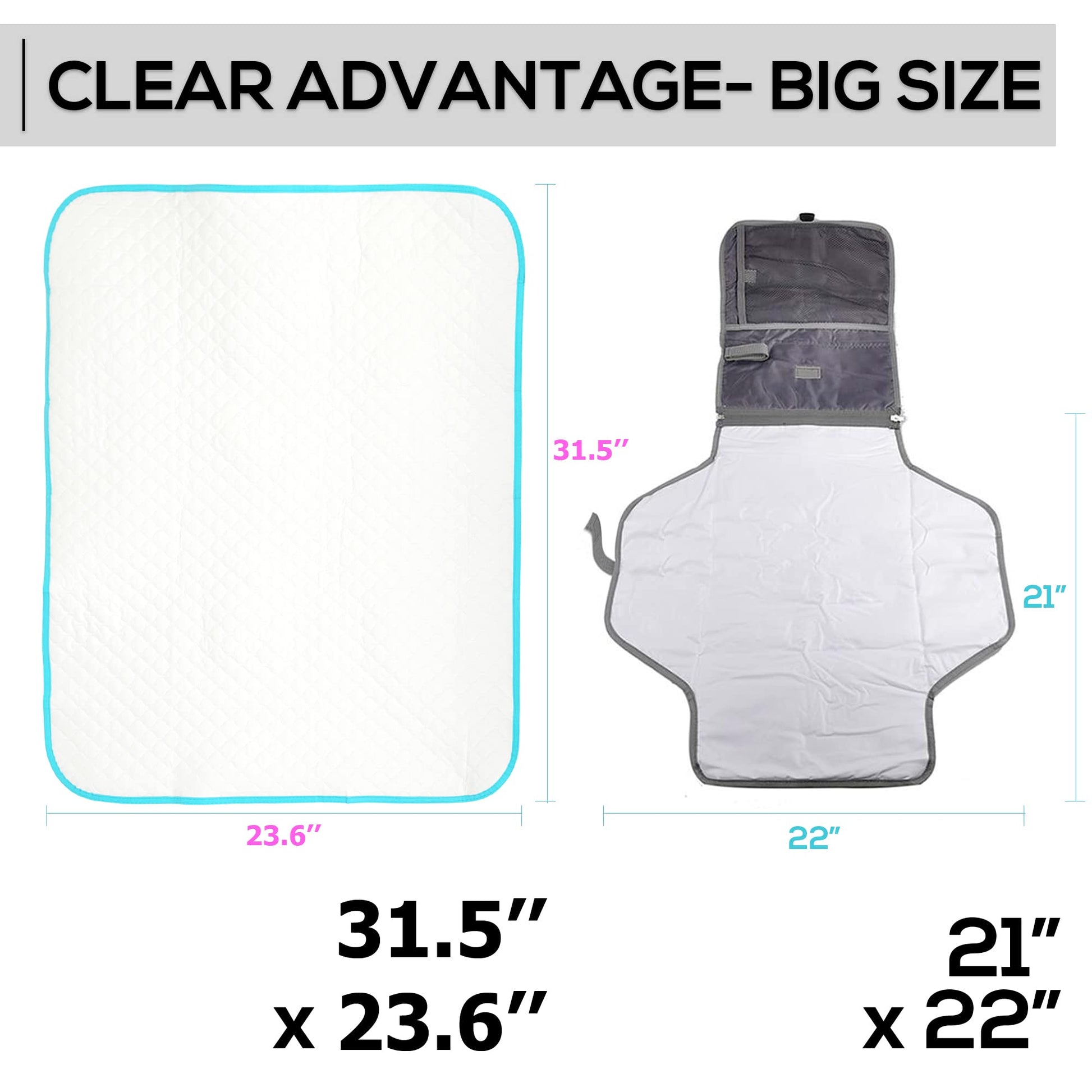 Cambiador portatil con bolsa de almacenamiento, impermeable, reutilizable, tamano extragrande, 31.5 x 25.5 pulgadas, cambiador de bebe con costuras dobles reforzadas para ninos y ninas, unisex