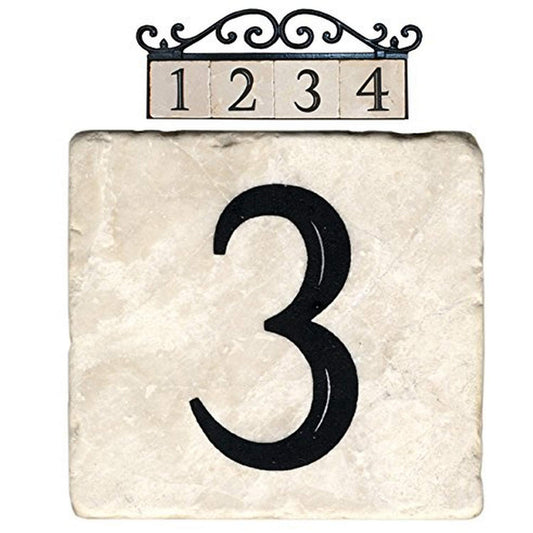NACH AZ-CLASSIC House Address Number Tiles - #3, Marble/Beige, 4 x 4"
