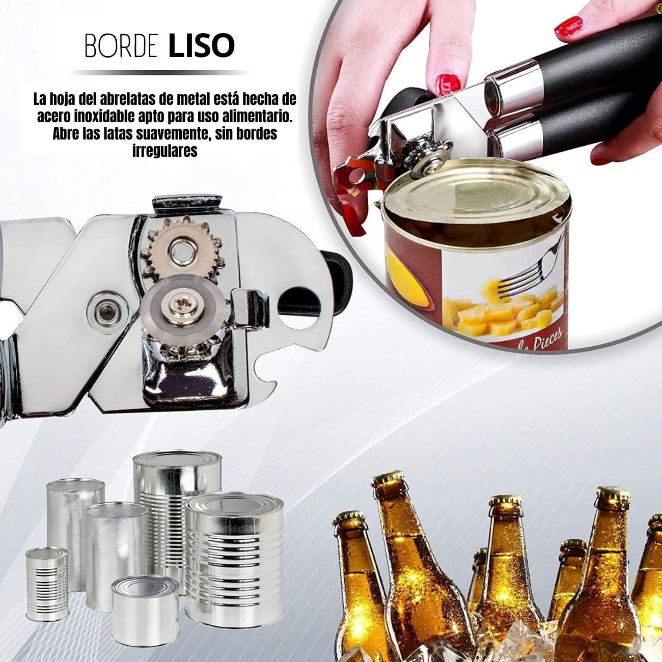 Abrelatas Manual U Chef Acero Inoxidable con Perilla de Giro Grande y Agarre Antideslizante