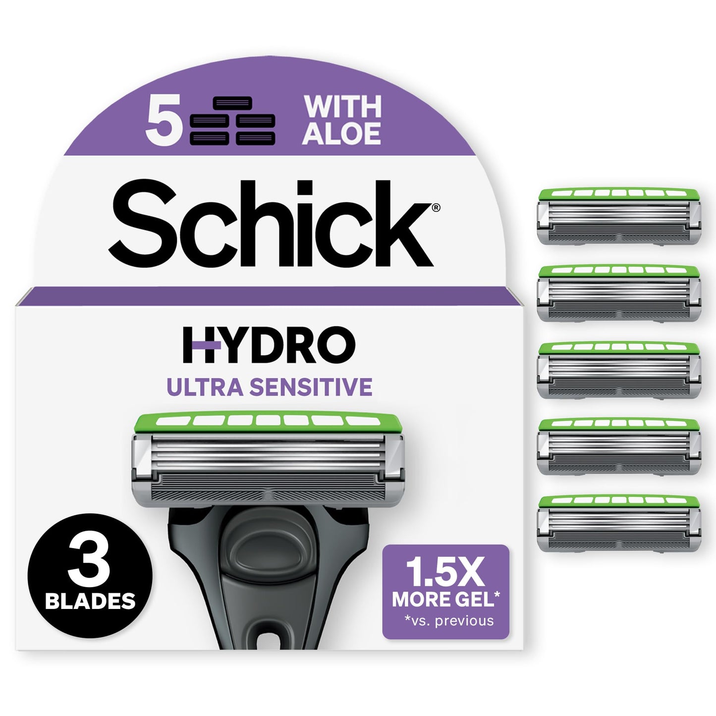 Schick Hydro Skin Comfort Sensitive 3 Blade Razor Refills, 5 Count