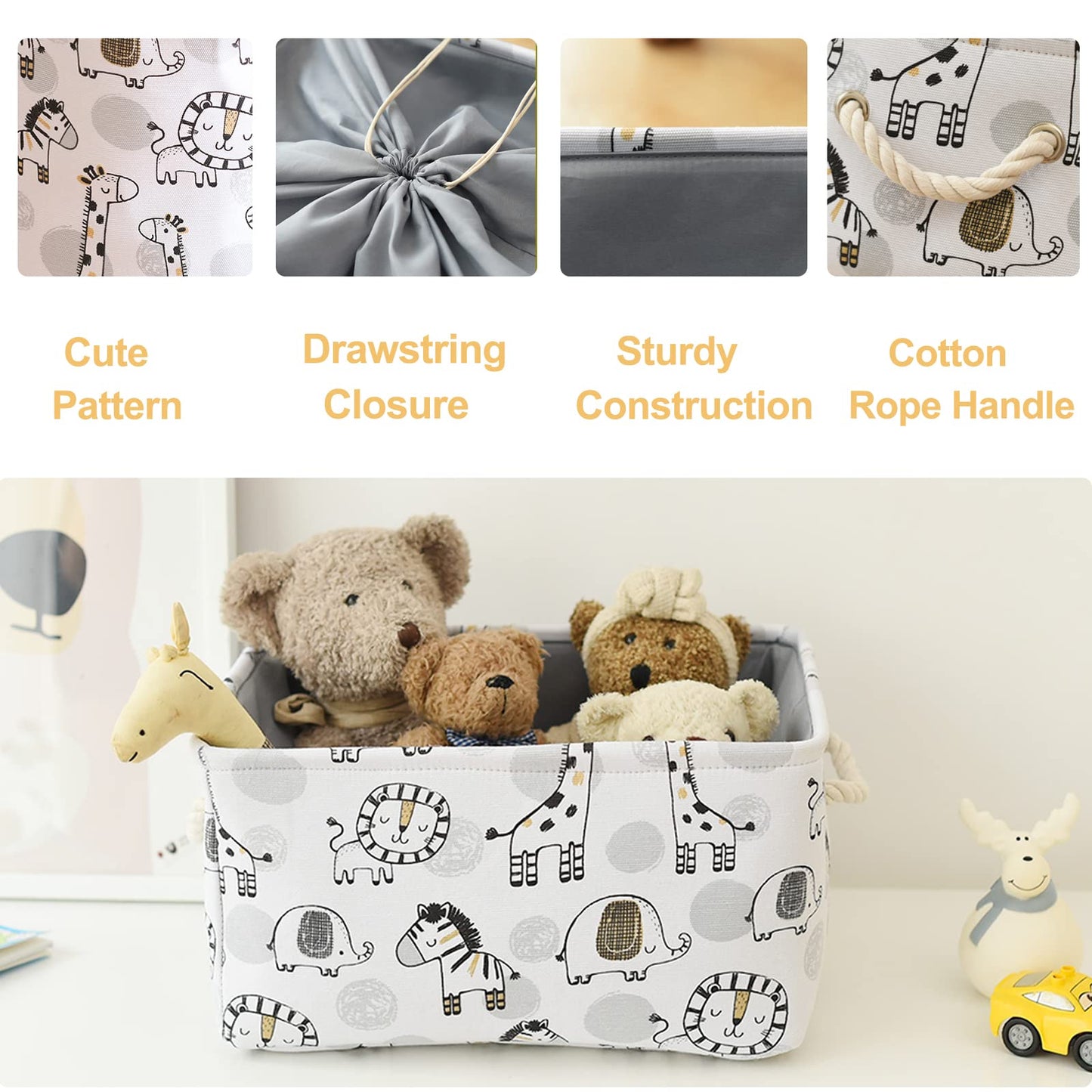 INough Canastas de juguetes para niños, organizador de juguetes, canasta de almacenamiento para niños, decoración para habitación de bebé, canastas de lavandería con cordón de girafa, regalos para el