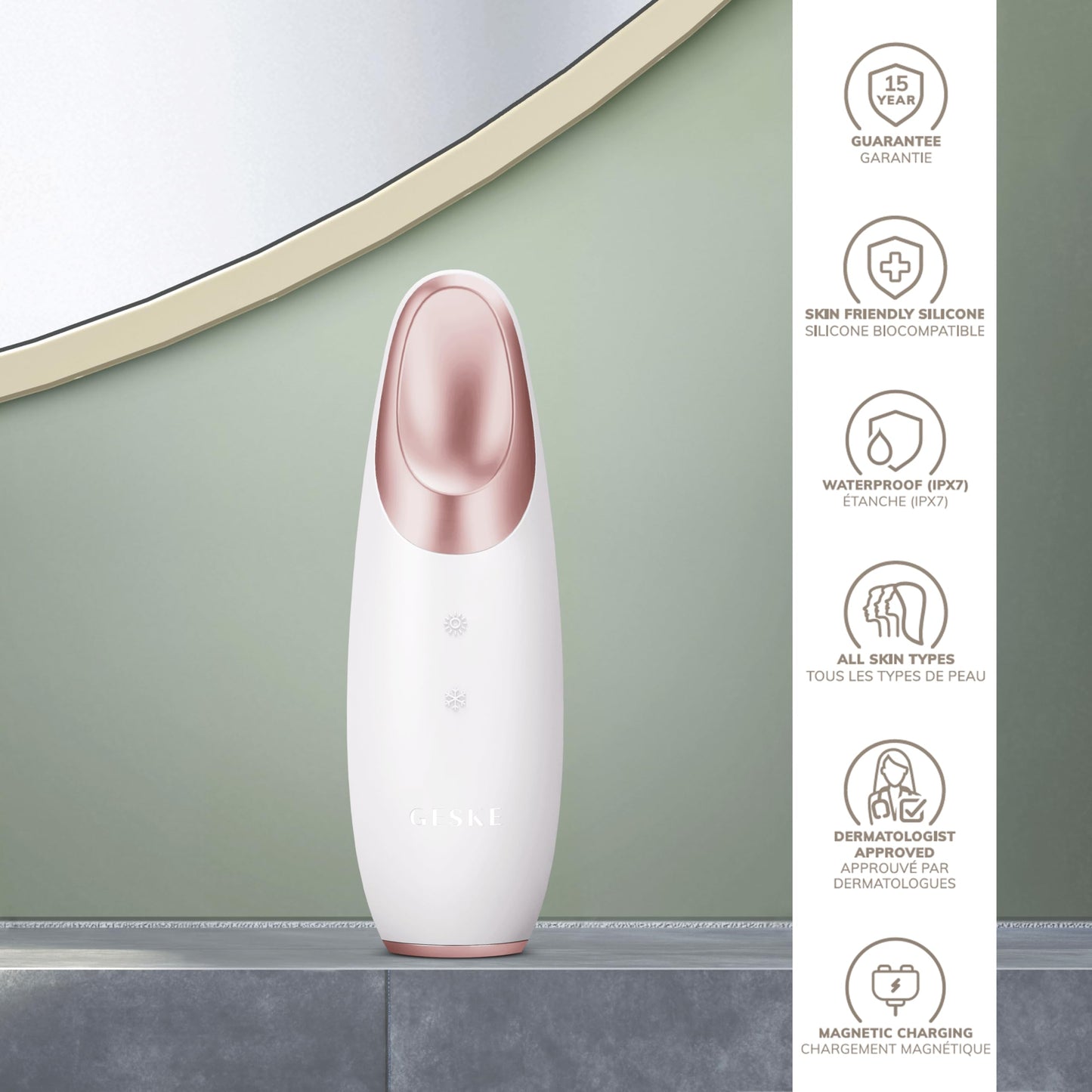 GESKE | SmartAppGuided™ Warm & Cool Eye Energizer | 6 en 1 | Masajeador de ojos | Masajeador anti ojeras | Eliminar bolsas y párpados caídos | Masaje ocular eléctrico