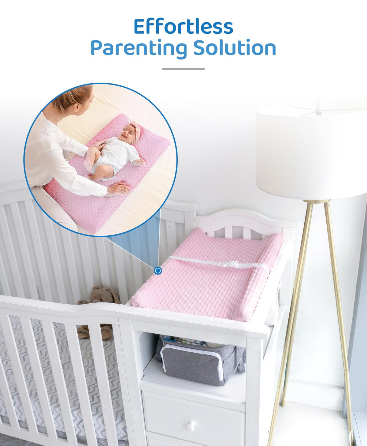 LOONAH - Cambiador pequeño compacto con cubierta, 27 x 16 pulgadas, cambiador de pañales contorneado para cuna combinada con cambiador, impermeable e hipoalergénico, correa de seguridad con hebilla de