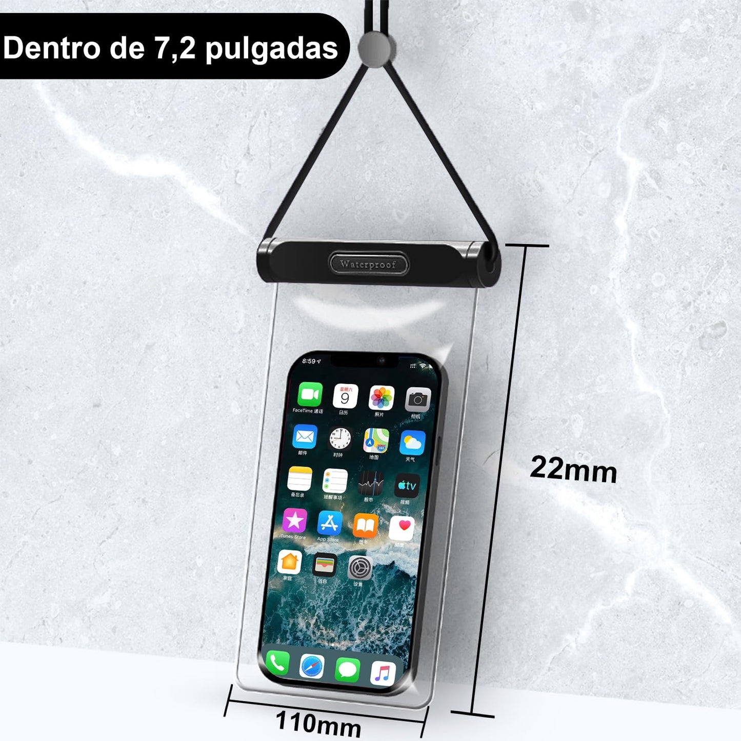 Fundas Impermeables para iPhone Universal Negro Blanco Pantalla Táctil Exterior Seaside Bolsa para Teléfono hasta 7.2 Pulgadas