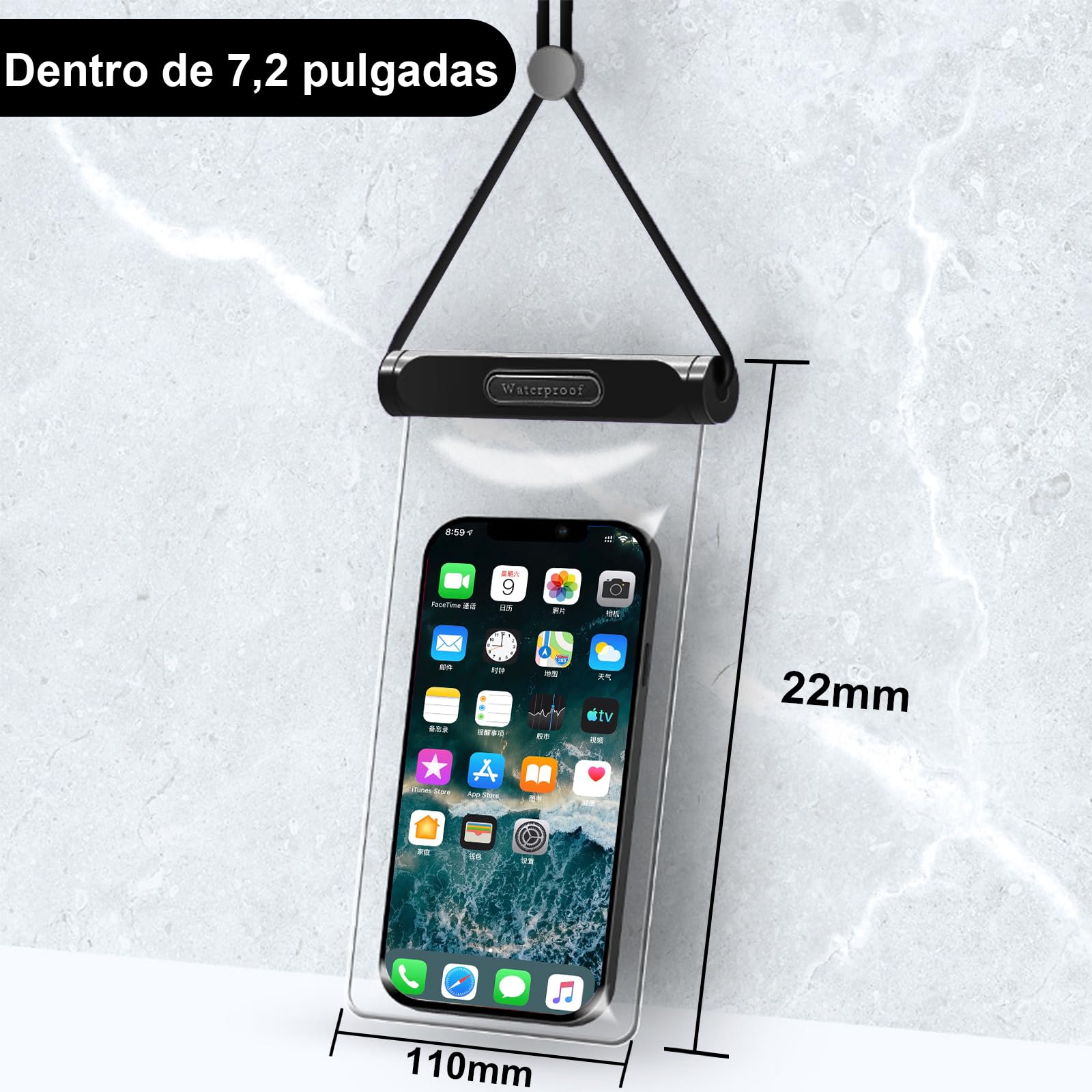 Fundas Impermeables para iPhone Universal Negro Blanco Pantalla Táctil Exterior Seaside Bolsa para Teléfono hasta 7.2 Pulgadas