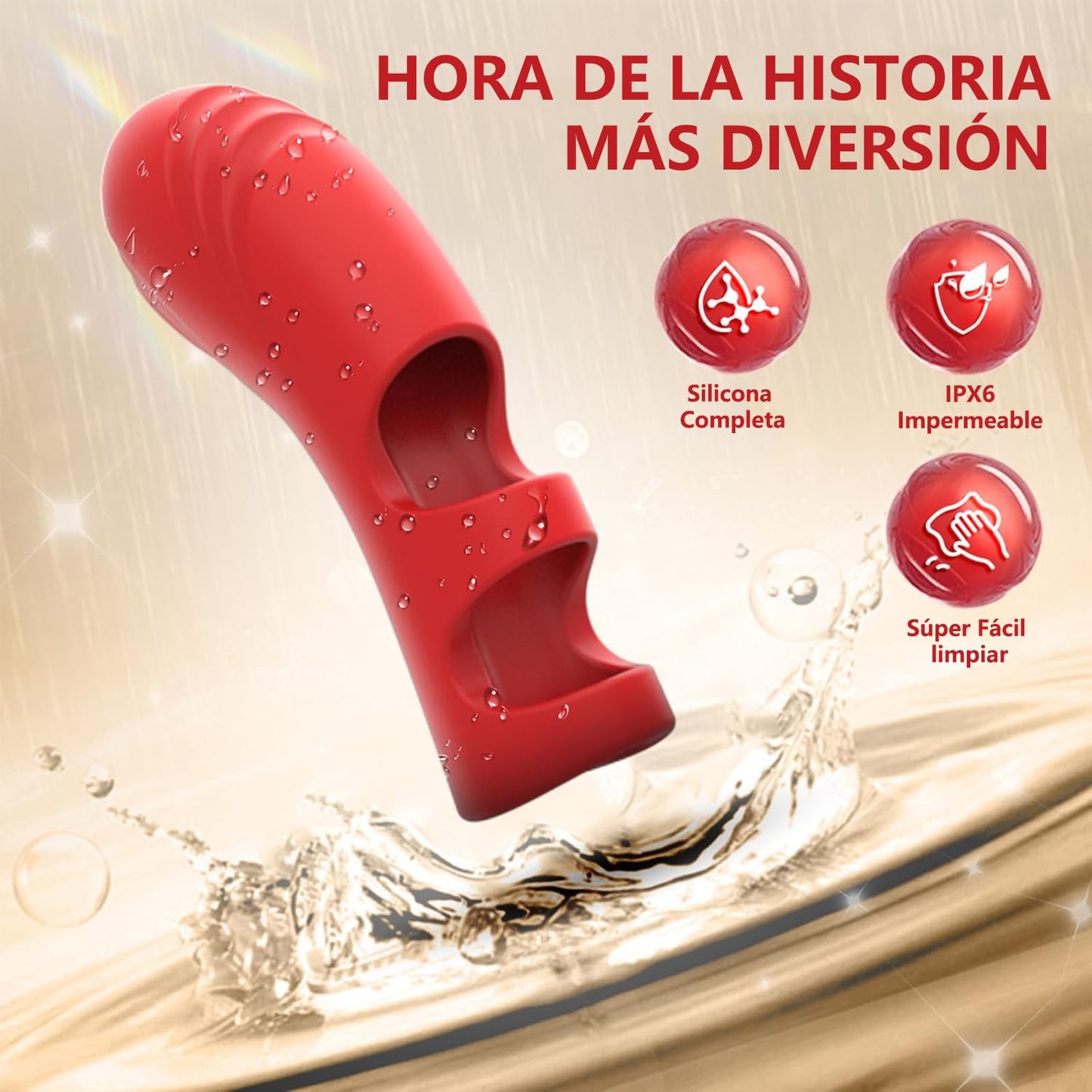 Vibrador de Dedo Inalámbrico de Silicona Rojo con 10 Modos para Mujer