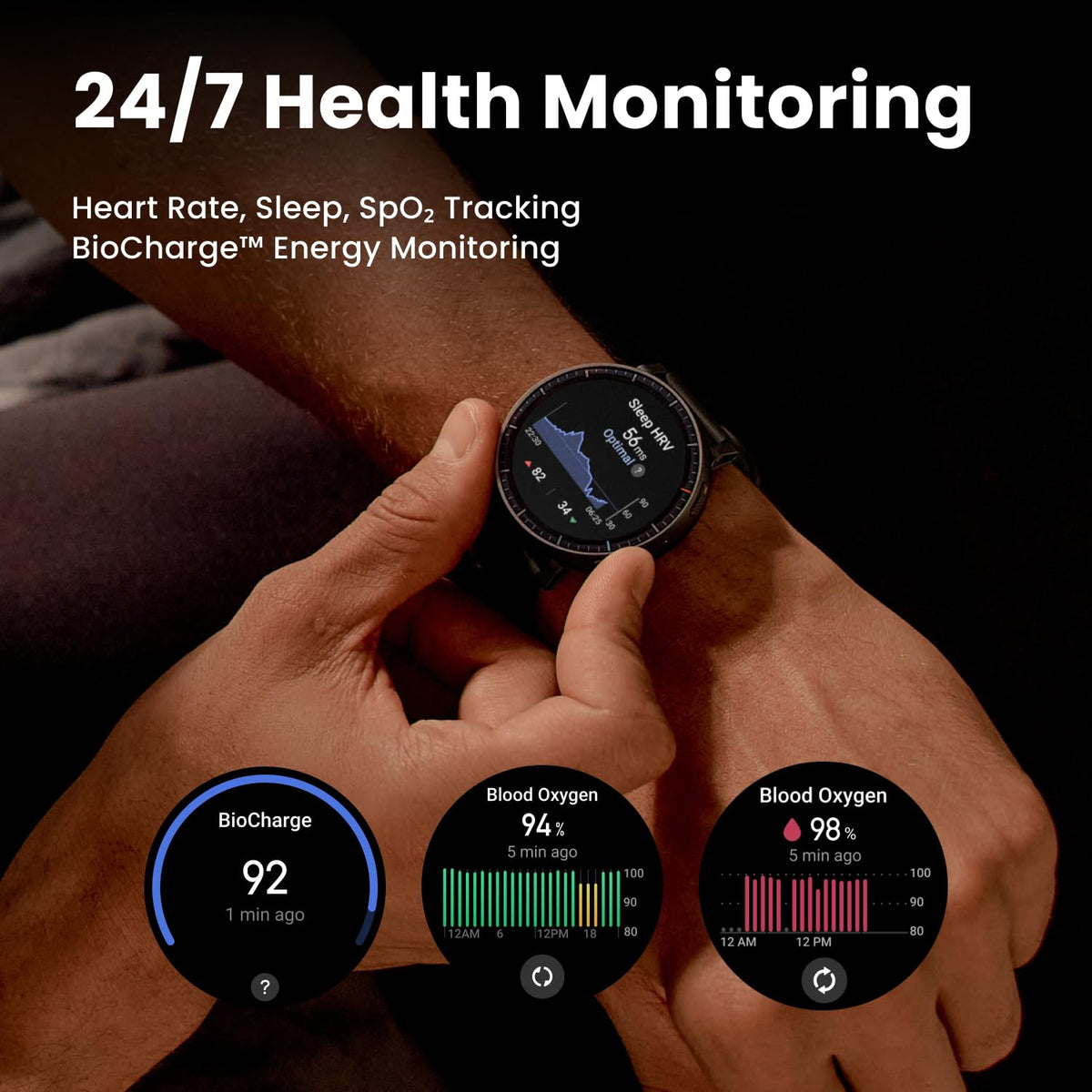 Reloj Inteligente Amazfit Active MAX Negro Pantalla AMOLED 1.5" GPS Batería De 25 Días Monitor De Ritmo Cardíaco y Sueño 170+ Deportes Para Android e iPhone