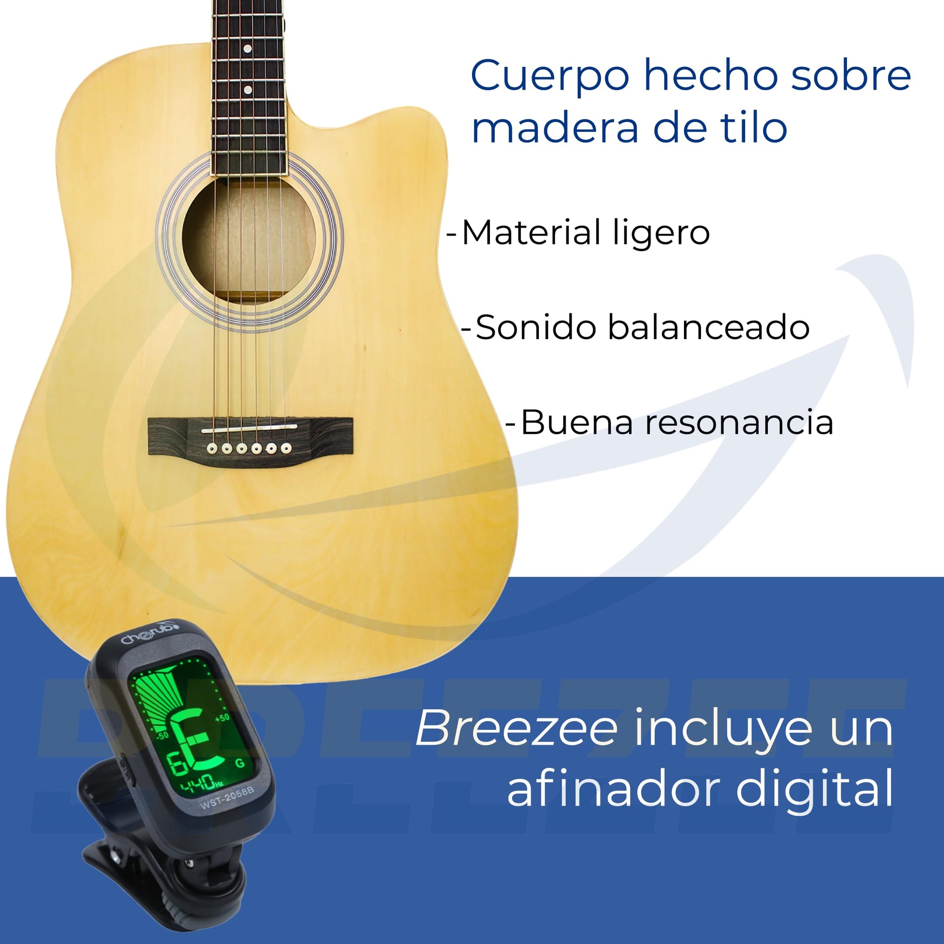 BREEZEE Guitarra Electroacústica de 41 Pulgadas con Cuerdas de Metal, Ecualizador de 4 Bandas, Incluye Funda, Afinador, Cuerdas Extra, Cable Auxiliar y Más, Guitarra Para Expertos Y Principiantes