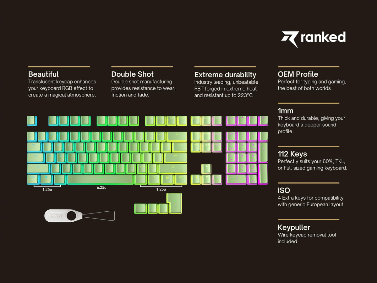 Teclas PBT Ranked Pistacho Diseño Translúcido para Teclado Mecánico RGB