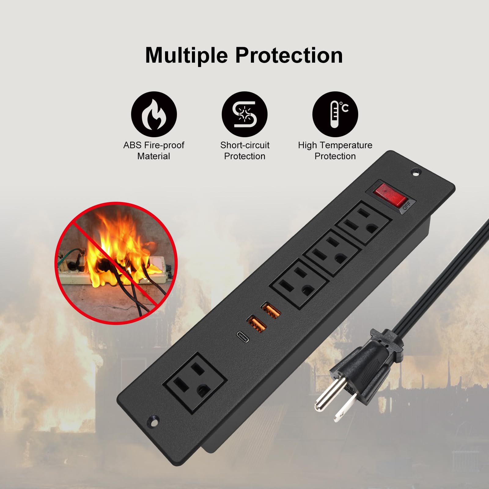4 LEAF Multicontacto Empotrable con USB C 20W Carga Rápida, Regleta de Alimentación PD con Type c Enchufe 4 Tomas 3 USB (PD20W y QC18W, Total 20W) Puertos Negro