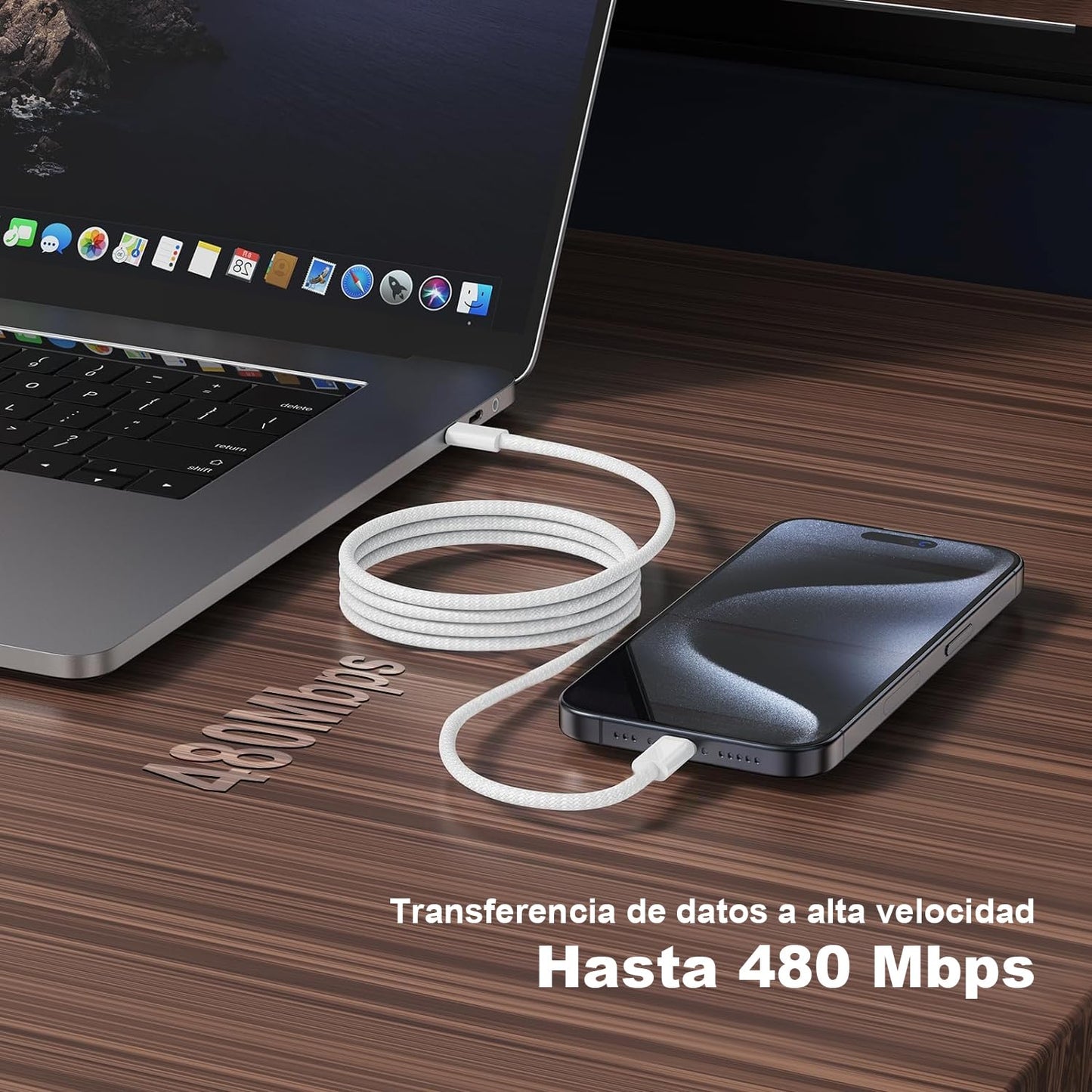 Cable USB C a USB C 2M, Cable Original para iPhone 16/15 Serie,100W Cable Tipo C a USB C Carga Rápida 20V 5A, Compatible con Macbook Pro, MacBook Air, iPad Pro,Samsung Galaxy,Google Pixel