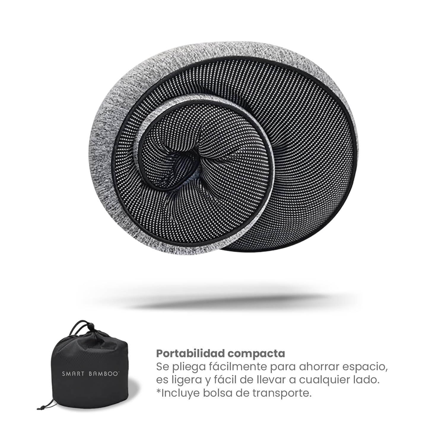Almohada de Viaje Smart Bamboo Azul Ergonómica con Soporte Cervical en Forma de U