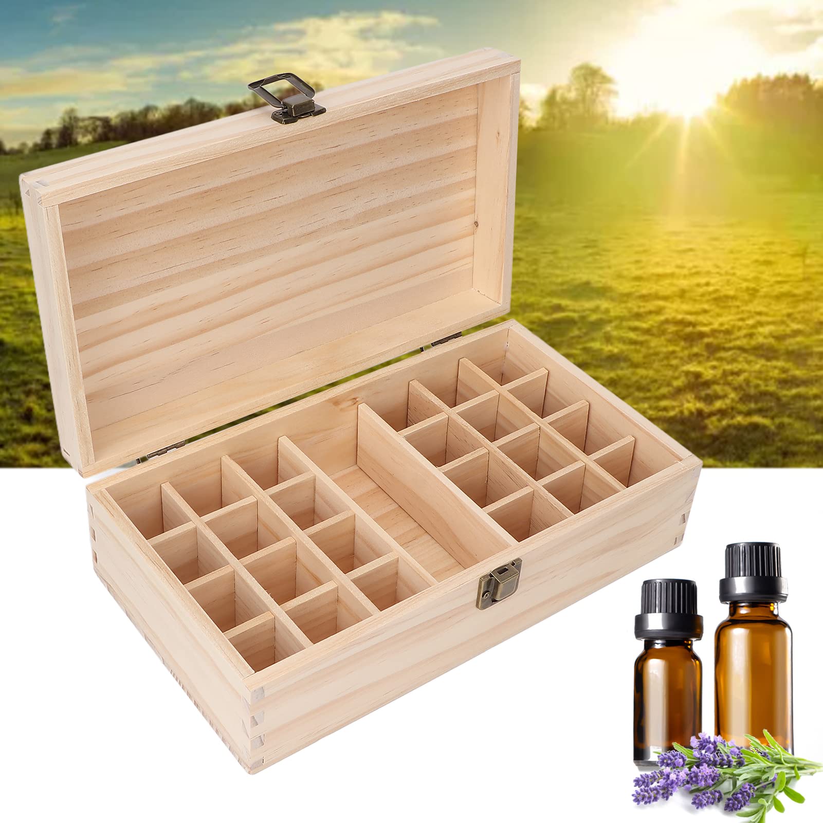 Caja De Madera De Almacenamiento De Aceite Esencial, 24 Rejillas Soporte De Aceite Esencial De Madera Multifuncional Para Aceite Esencial Cosméticos De Esmalte De Uñas